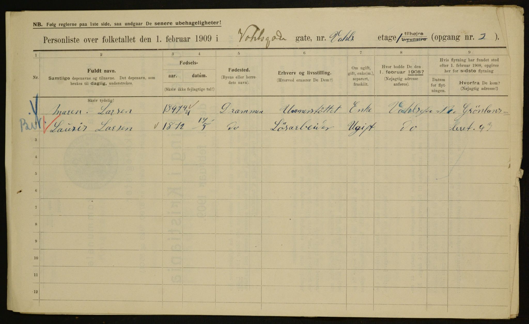 OBA, Municipal Census 1909 for Kristiania, 1909, p. 110155