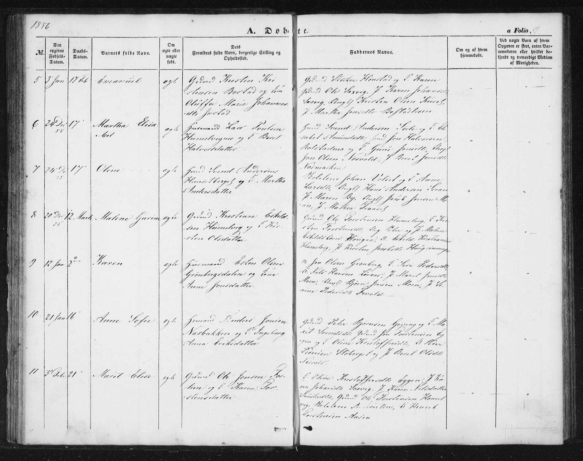 Ministerialprotokoller, klokkerbøker og fødselsregistre - Sør-Trøndelag, SAT/A-1456/616/L0407: Parish register (official) no. 616A04, 1848-1856, p. 51