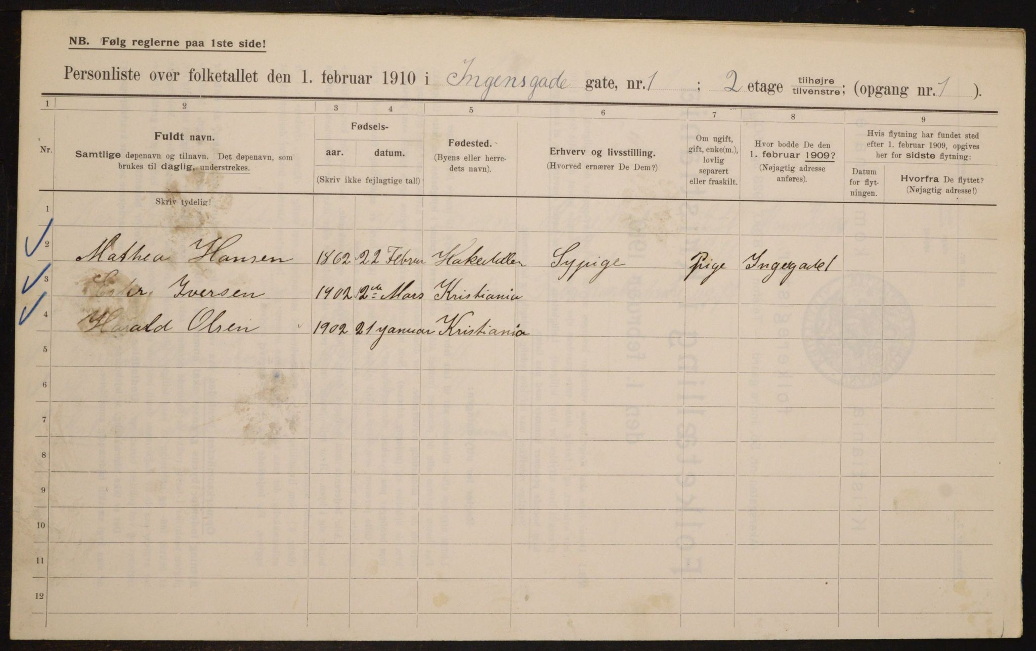 OBA, Municipal Census 1910 for Kristiania, 1910, p. 42940