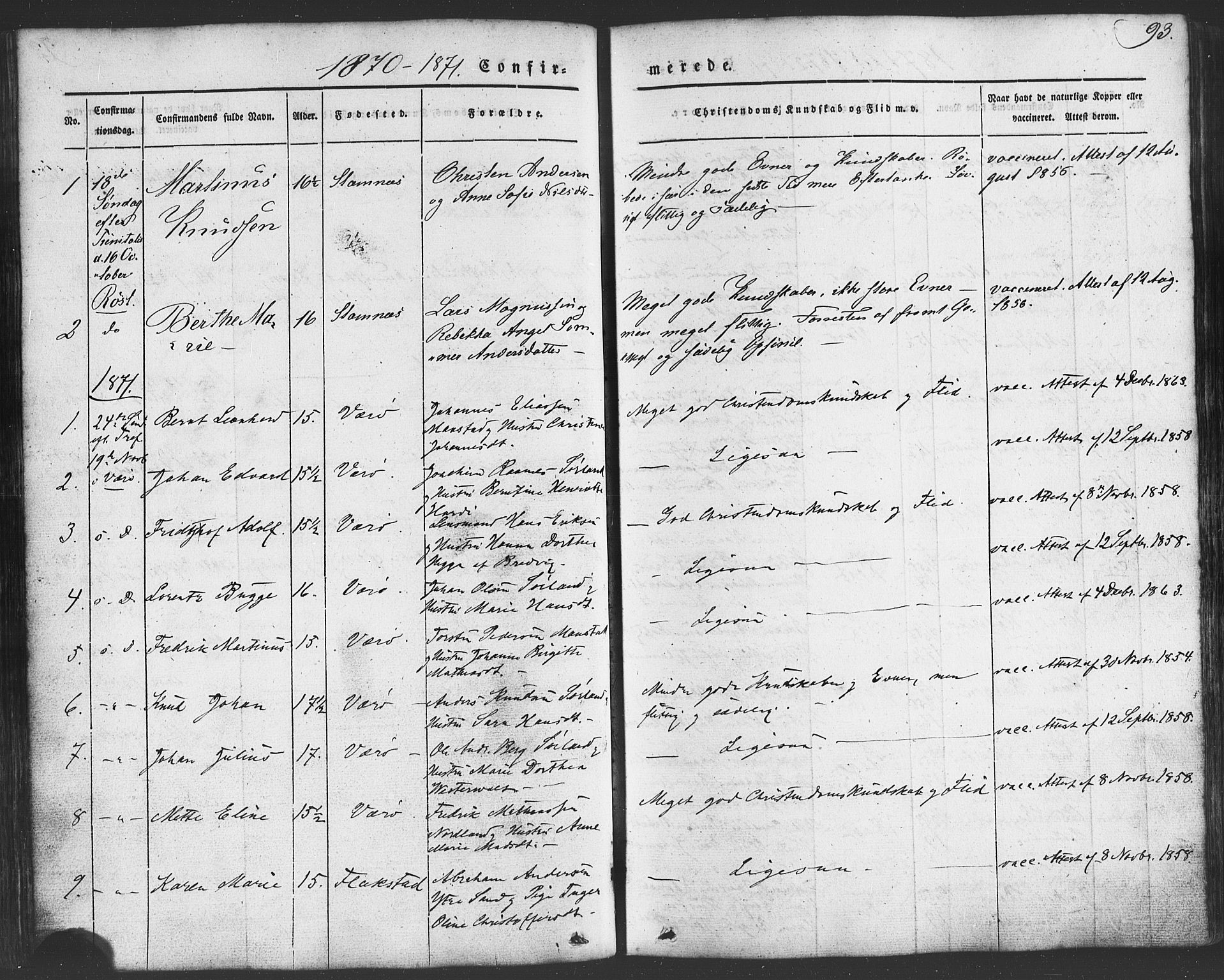 Ministerialprotokoller, klokkerbøker og fødselsregistre - Nordland, SAT/A-1459/807/L0121: Parish register (official) no. 807A04, 1846-1879, p. 93