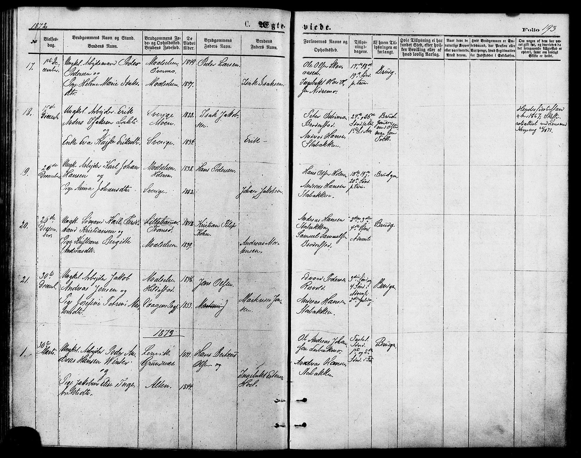 Målselv sokneprestembete, AV/SATØ-S-1311/G/Ga/Gaa/L0005kirke: Parish register (official) no. 5, 1872-1884, p. 193