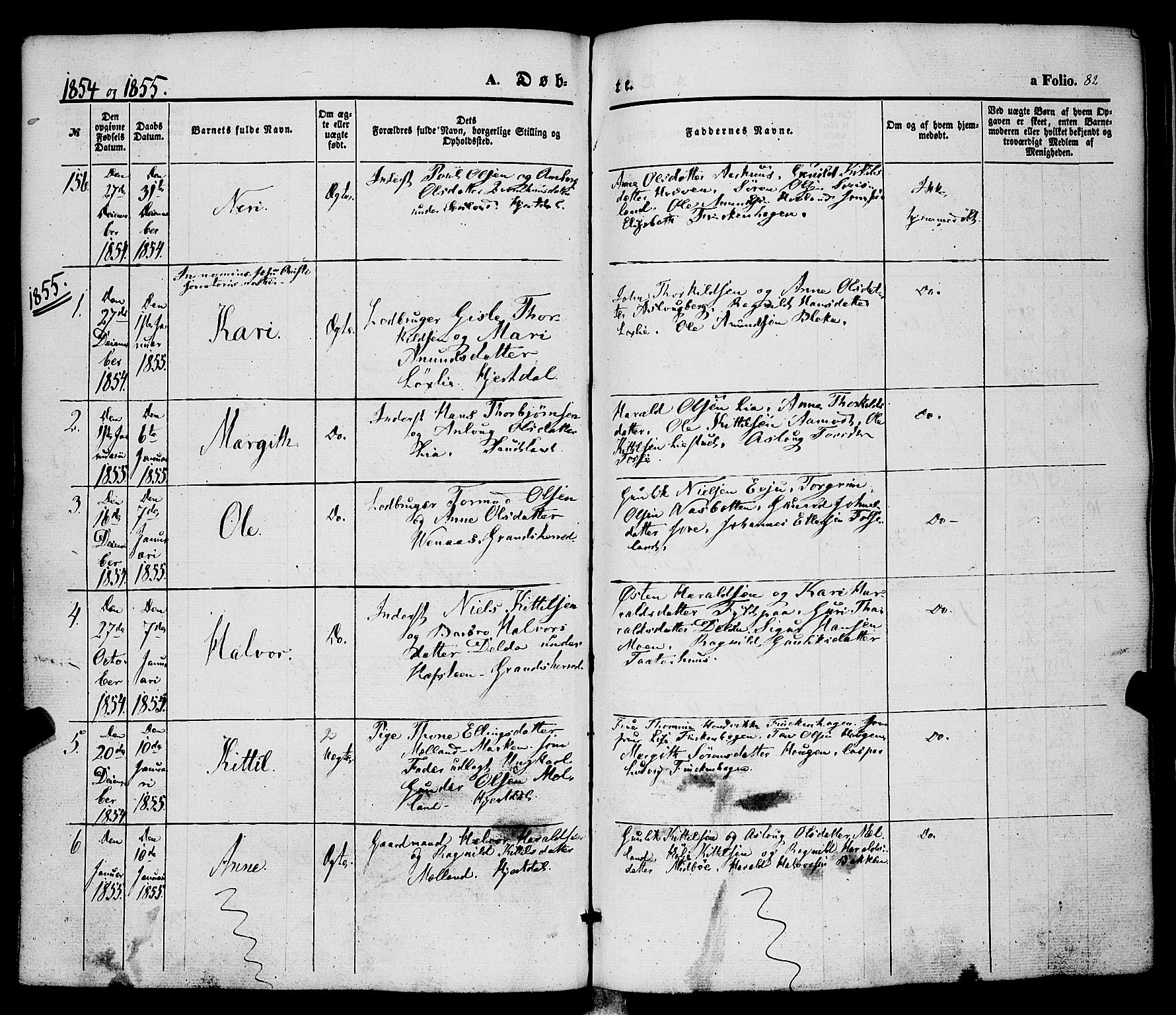 Hjartdal kirkebøker, SAKO/A-270/F/Fa/L0008: Parish register (official) no. I 8, 1844-1859, p. 82