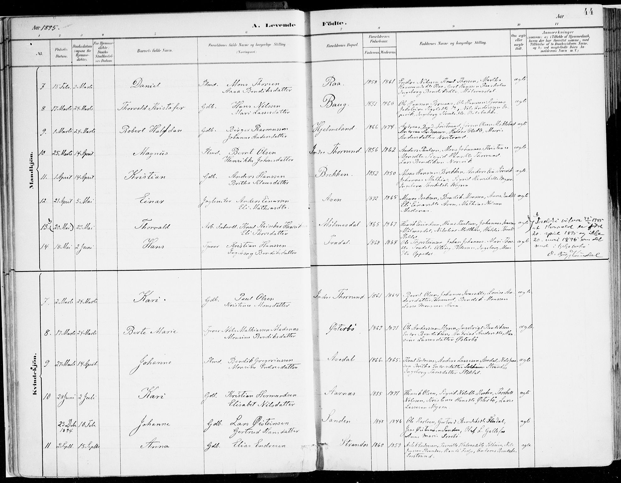 Lavik sokneprestembete, AV/SAB-A-80901: Parish register (official) no. B 1, 1882-1908, p. 44