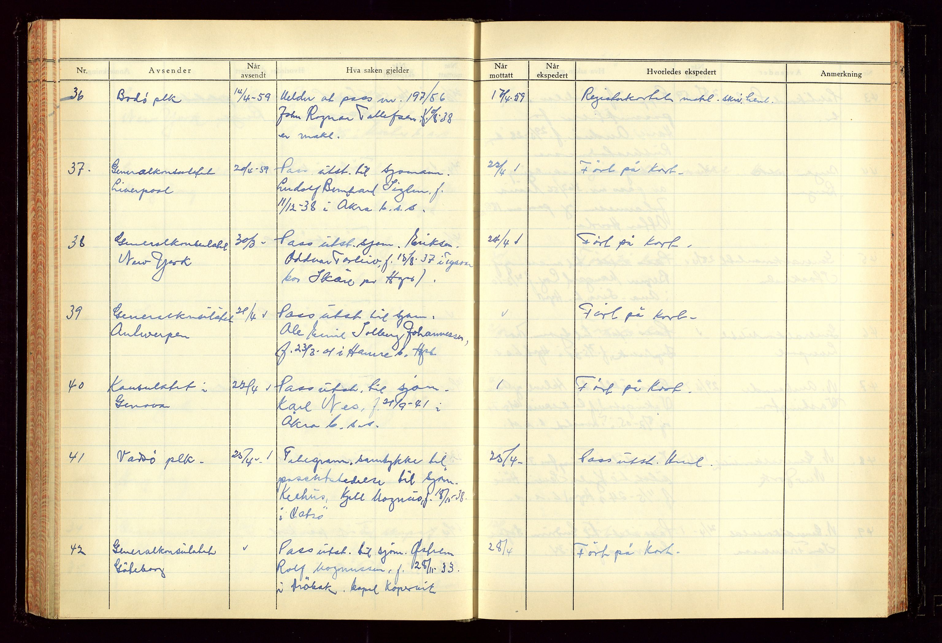 Haugesund politikammer, AV/SAST-A-100440/K/L0007: Passjournal (16 12 53-07 1065), 1953-1965, p. 116