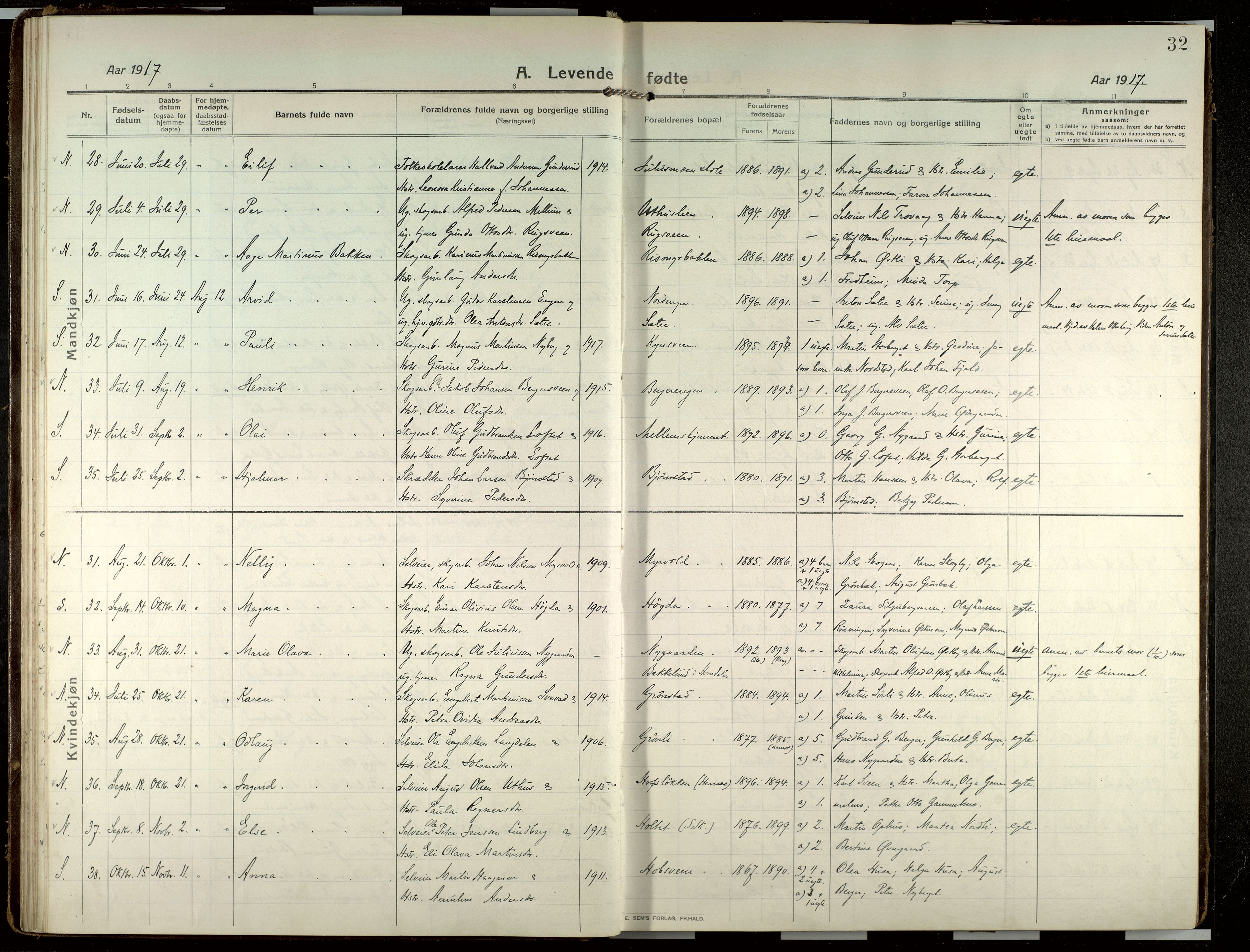 Elverum prestekontor, SAH/PREST-044/H/Ha/Haa/L0022: Parish register (official) no. 22, 1913-1924, p. 32