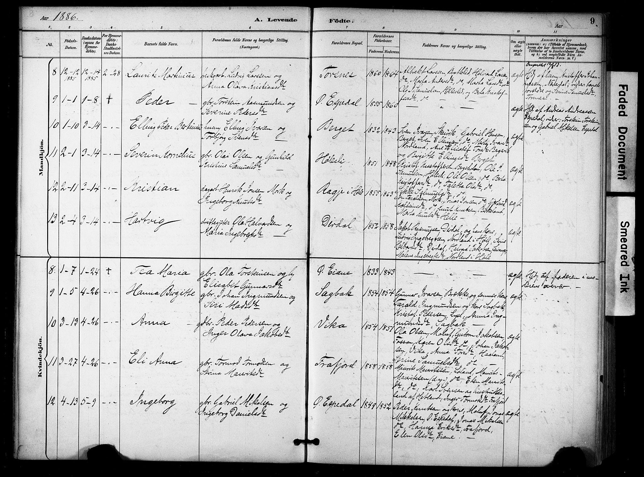 Høgsfjord sokneprestkontor, AV/SAST-A-101624/H/Ha/Haa/L0006: Parish register (official) no. A 6, 1885-1897, p. 9
