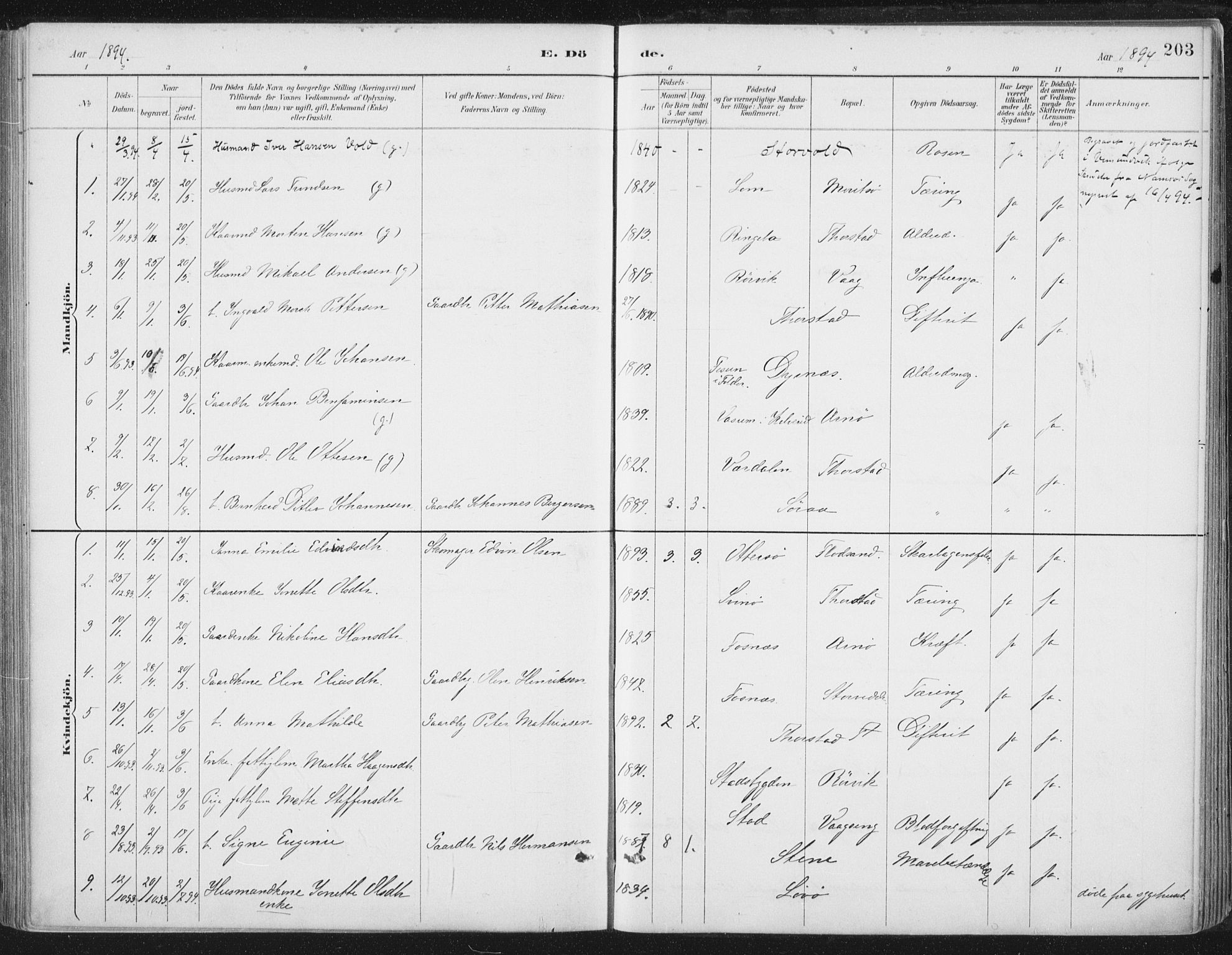 Ministerialprotokoller, klokkerbøker og fødselsregistre - Nord-Trøndelag, SAT/A-1458/784/L0673: Parish register (official) no. 784A08, 1888-1899, p. 203