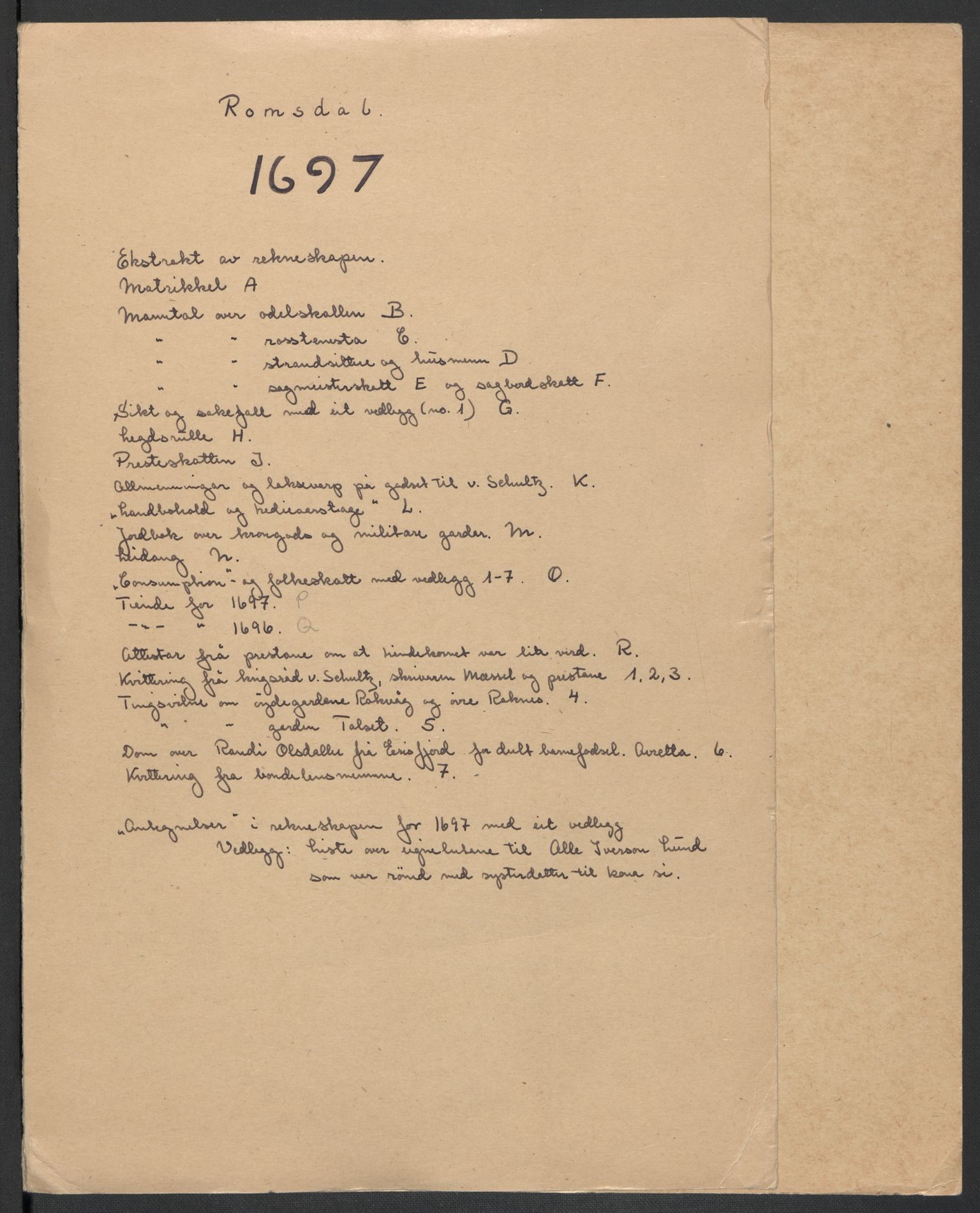 Rentekammeret inntil 1814, Reviderte regnskaper, Fogderegnskap, AV/RA-EA-4092/R55/L3653: Fogderegnskap Romsdal, 1697-1698, p. 2