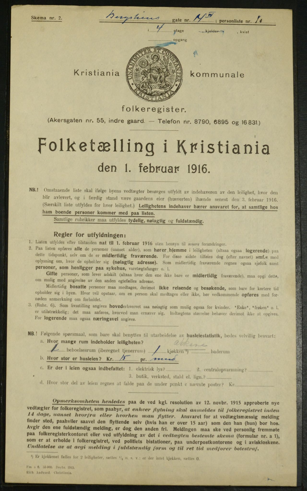 OBA, Municipal Census 1916 for Kristiania, 1916, p. 4383