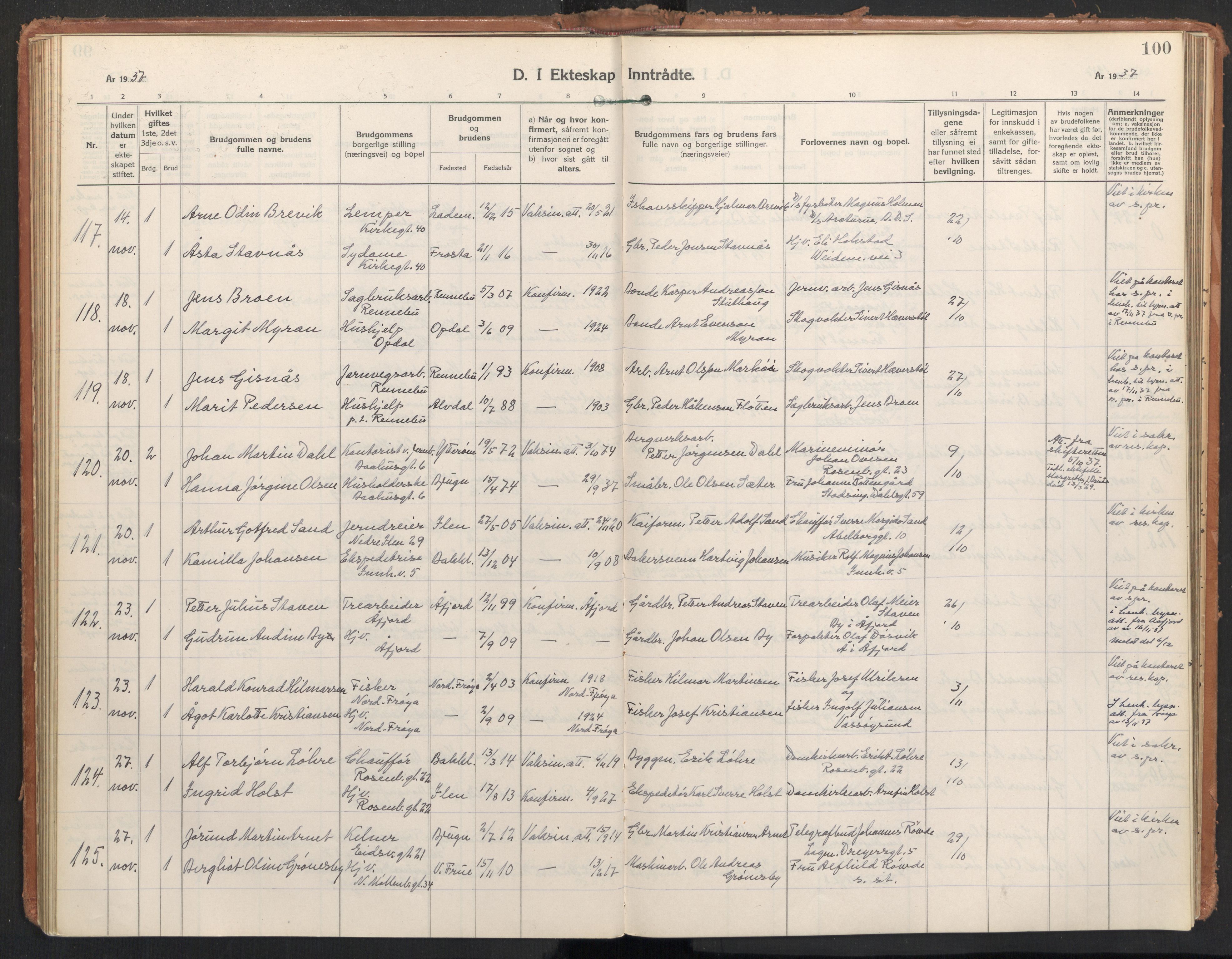 Ministerialprotokoller, klokkerbøker og fødselsregistre - Sør-Trøndelag, AV/SAT-A-1456/604/L0209: Parish register (official) no. 604A29, 1931-1945, p. 100