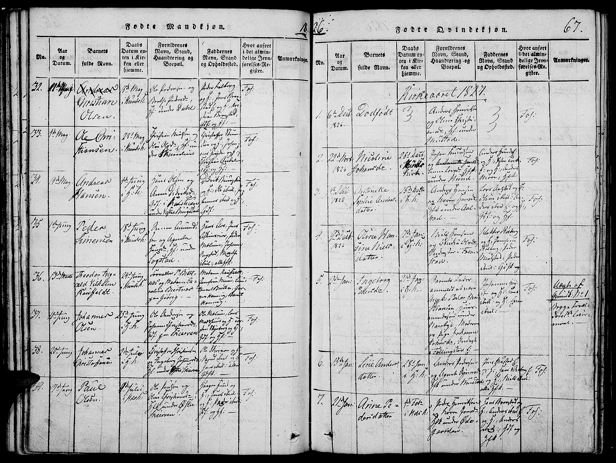 Vardal prestekontor, SAH/PREST-100/H/Ha/Haa/L0004: Parish register (official) no. 4, 1814-1831, p. 67