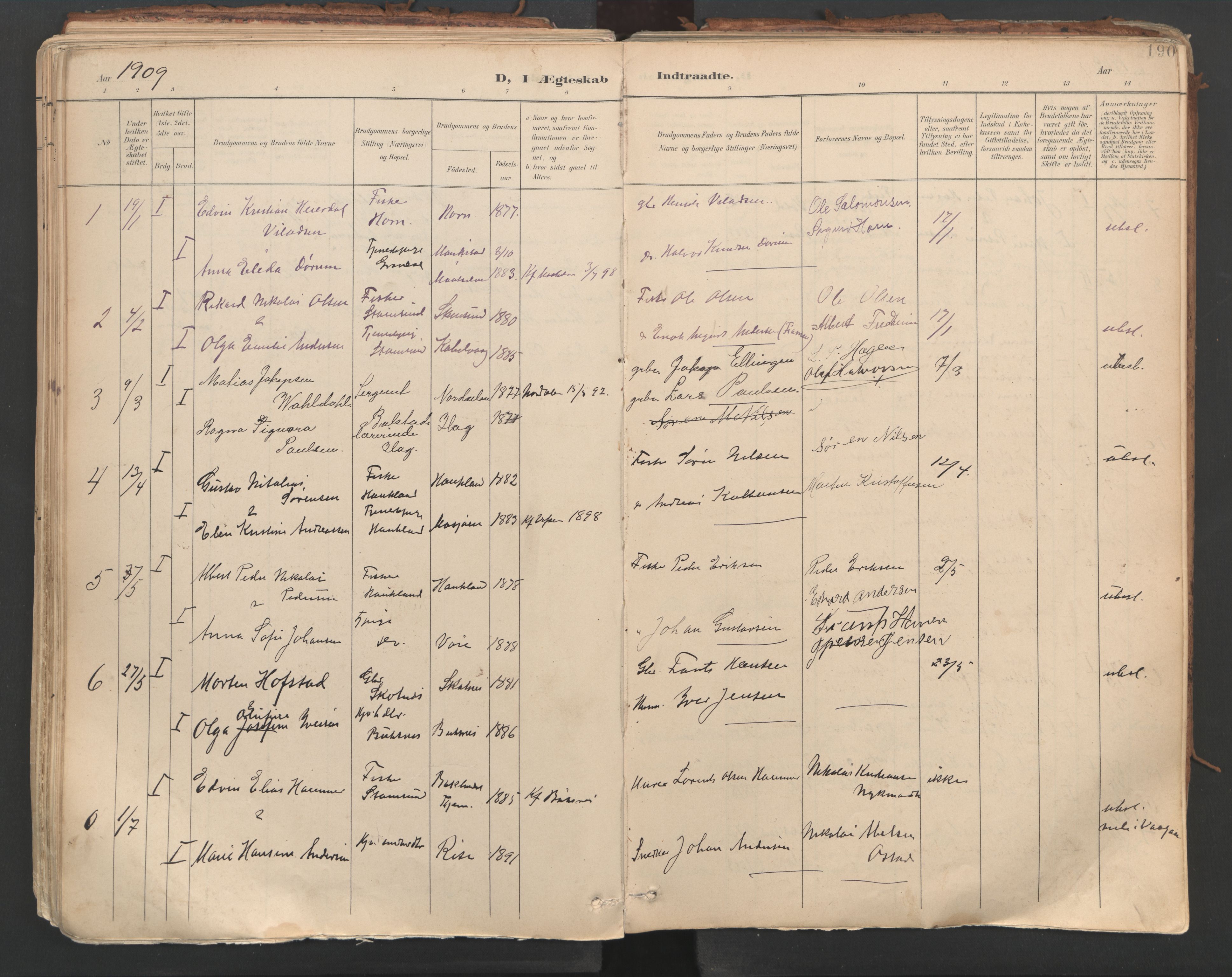 Ministerialprotokoller, klokkerbøker og fødselsregistre - Nordland, SAT/A-1459/881/L1154: Parish register (official) no. 881A07, 1907-1918, p. 190