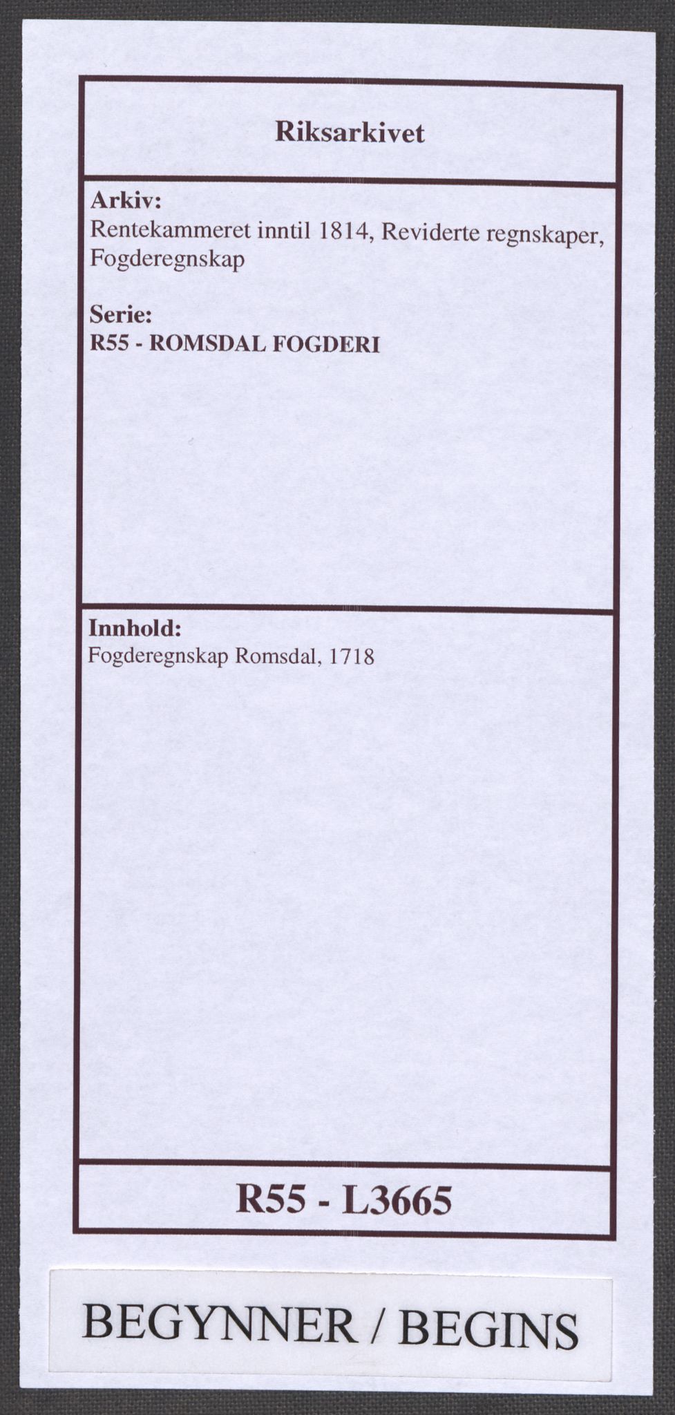 Rentekammeret inntil 1814, Reviderte regnskaper, Fogderegnskap, AV/RA-EA-4092/R55/L3665: Fogderegnskap Romsdal, 1718, p. 1