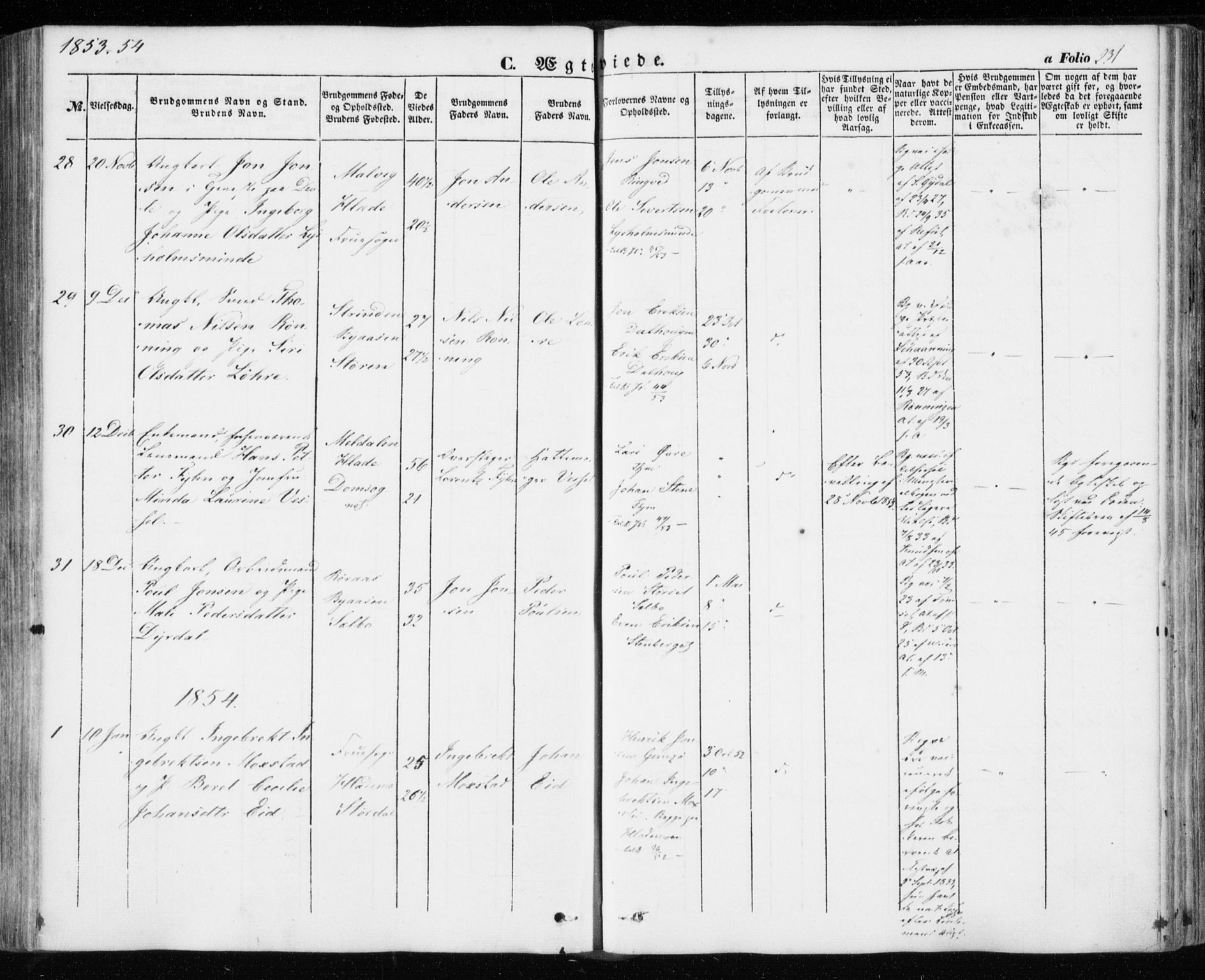 Ministerialprotokoller, klokkerbøker og fødselsregistre - Sør-Trøndelag, AV/SAT-A-1456/606/L0291: Parish register (official) no. 606A06, 1848-1856, p. 231