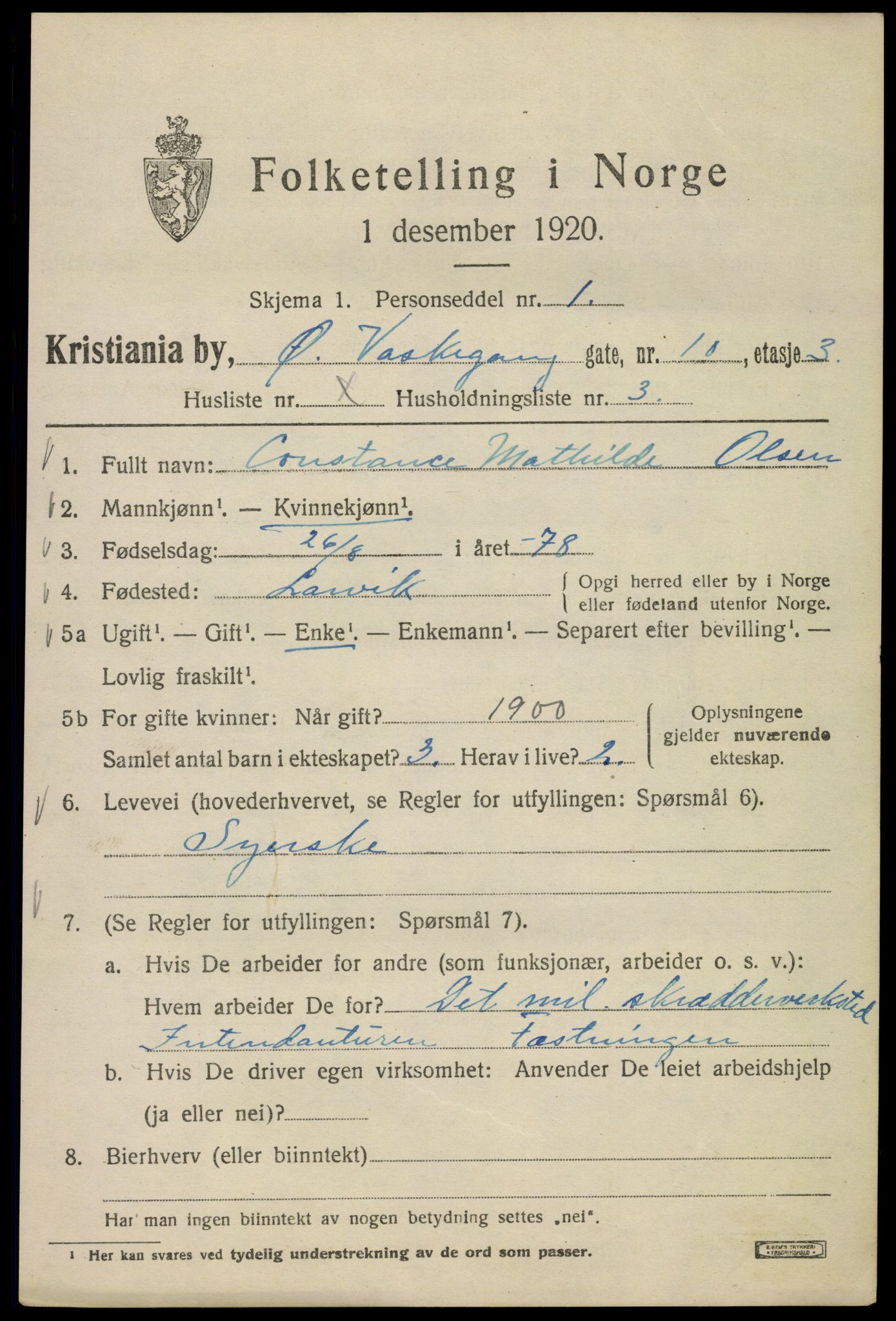 SAO, 1920 census for Kristiania, 1920, p. 658393