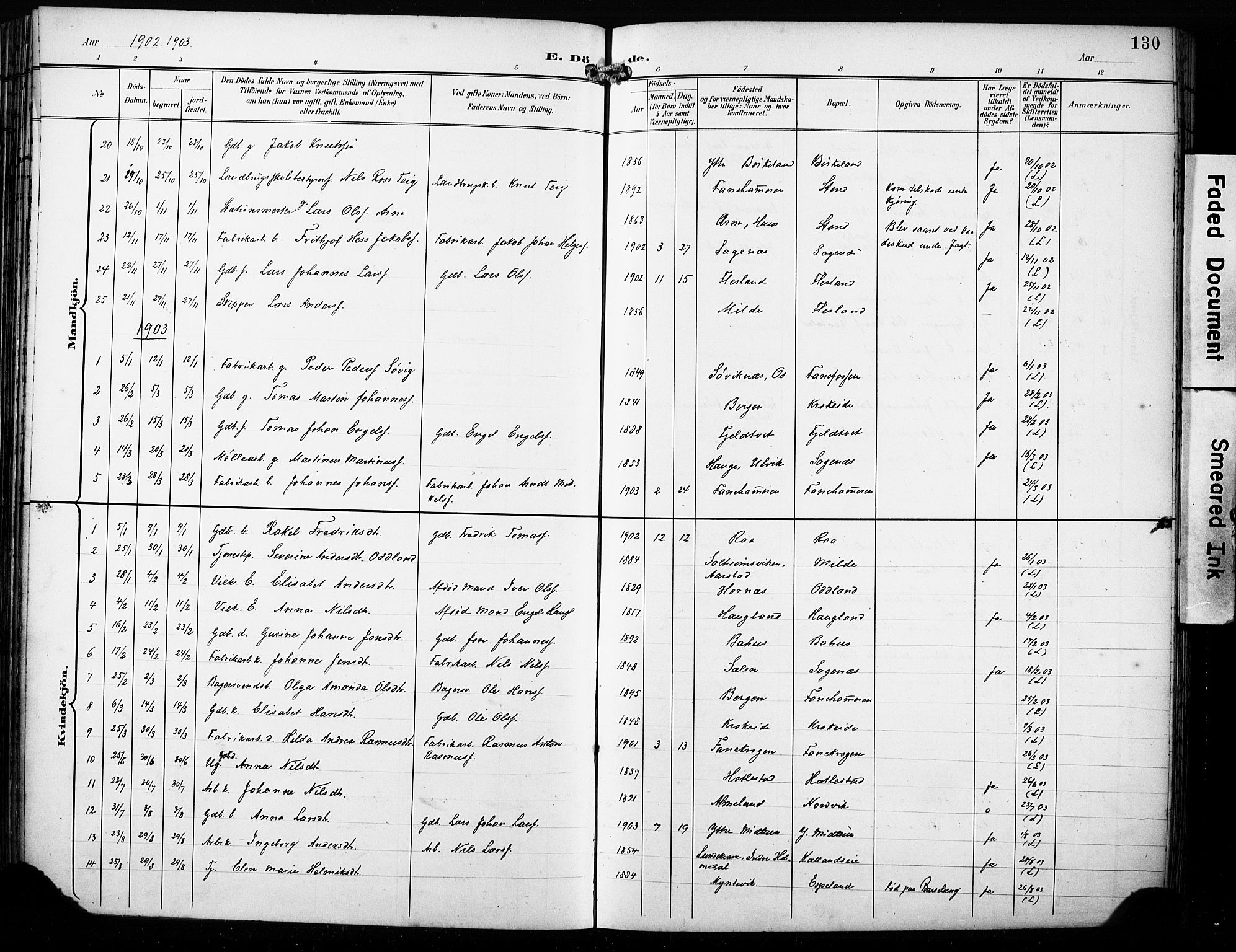 Fana Sokneprestembete, AV/SAB-A-75101/H/Haa/Haab/L0003: Parish register (official) no. B 3, 1898-1907, p. 130