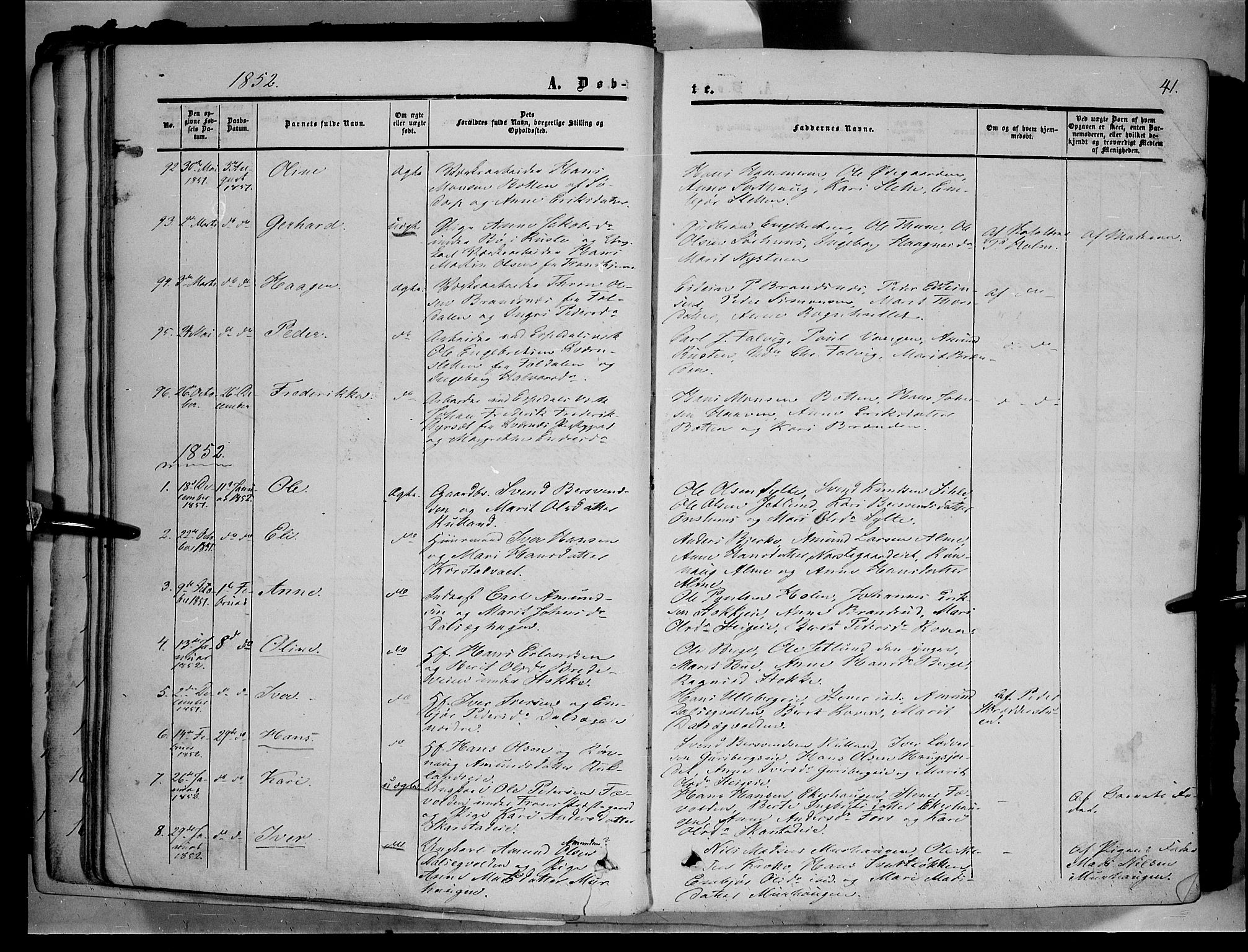 Sør-Fron prestekontor, SAH/PREST-010/H/Ha/Haa/L0001: Parish register (official) no. 1, 1849-1863, p. 41