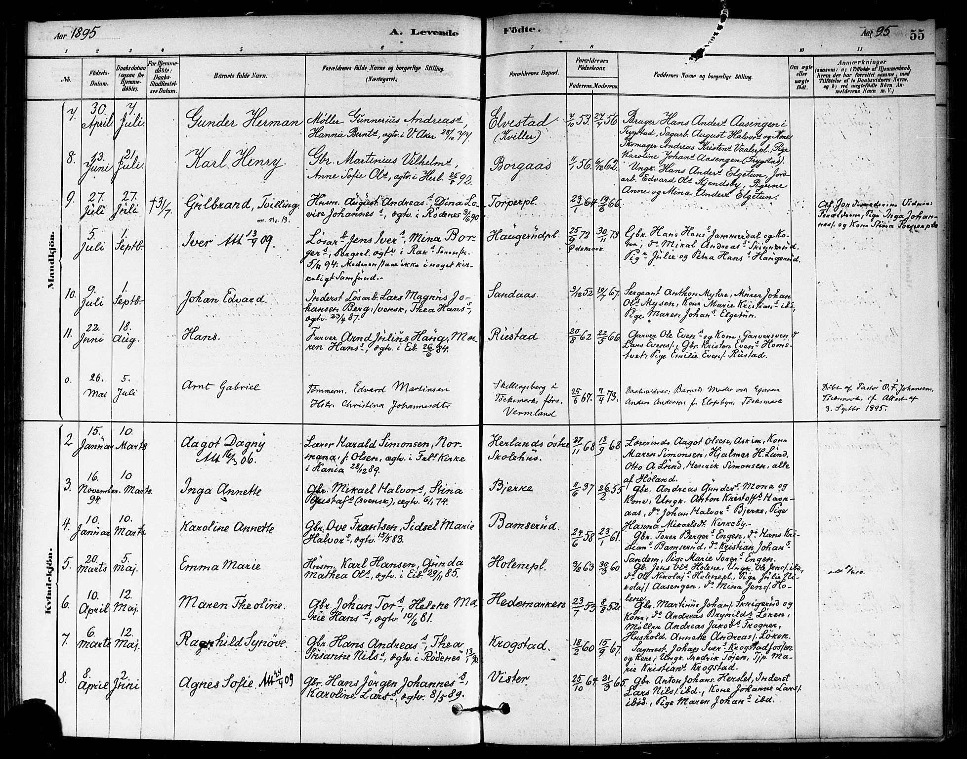 Eidsberg prestekontor Kirkebøker, SAO/A-10905/F/Fb/L0001: Parish register (official) no. II 1, 1879-1900, p. 55