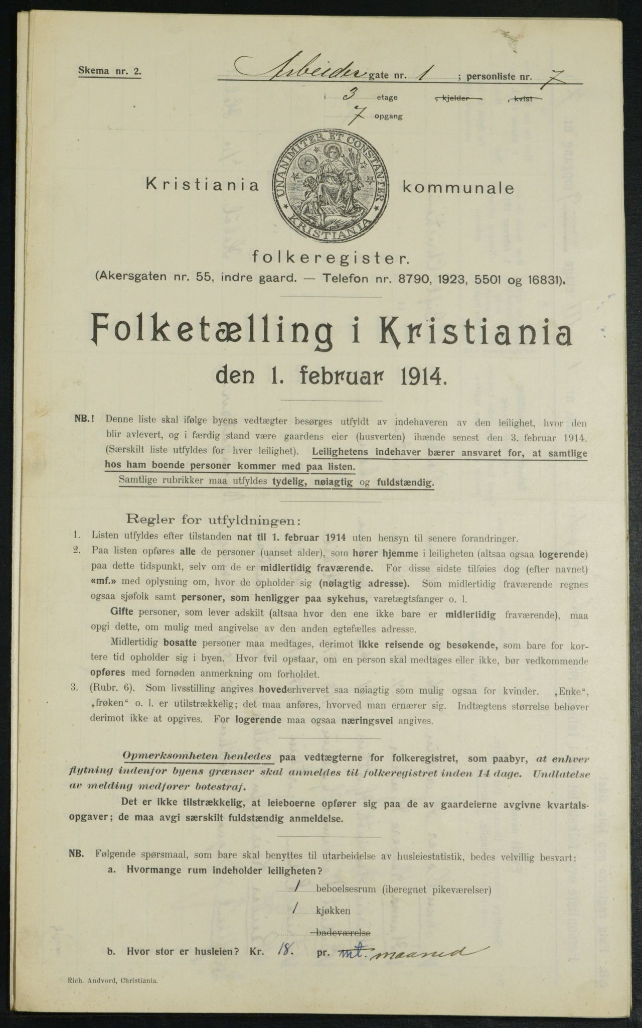 OBA, Municipal Census 1914 for Kristiania, 1914, p. 1489