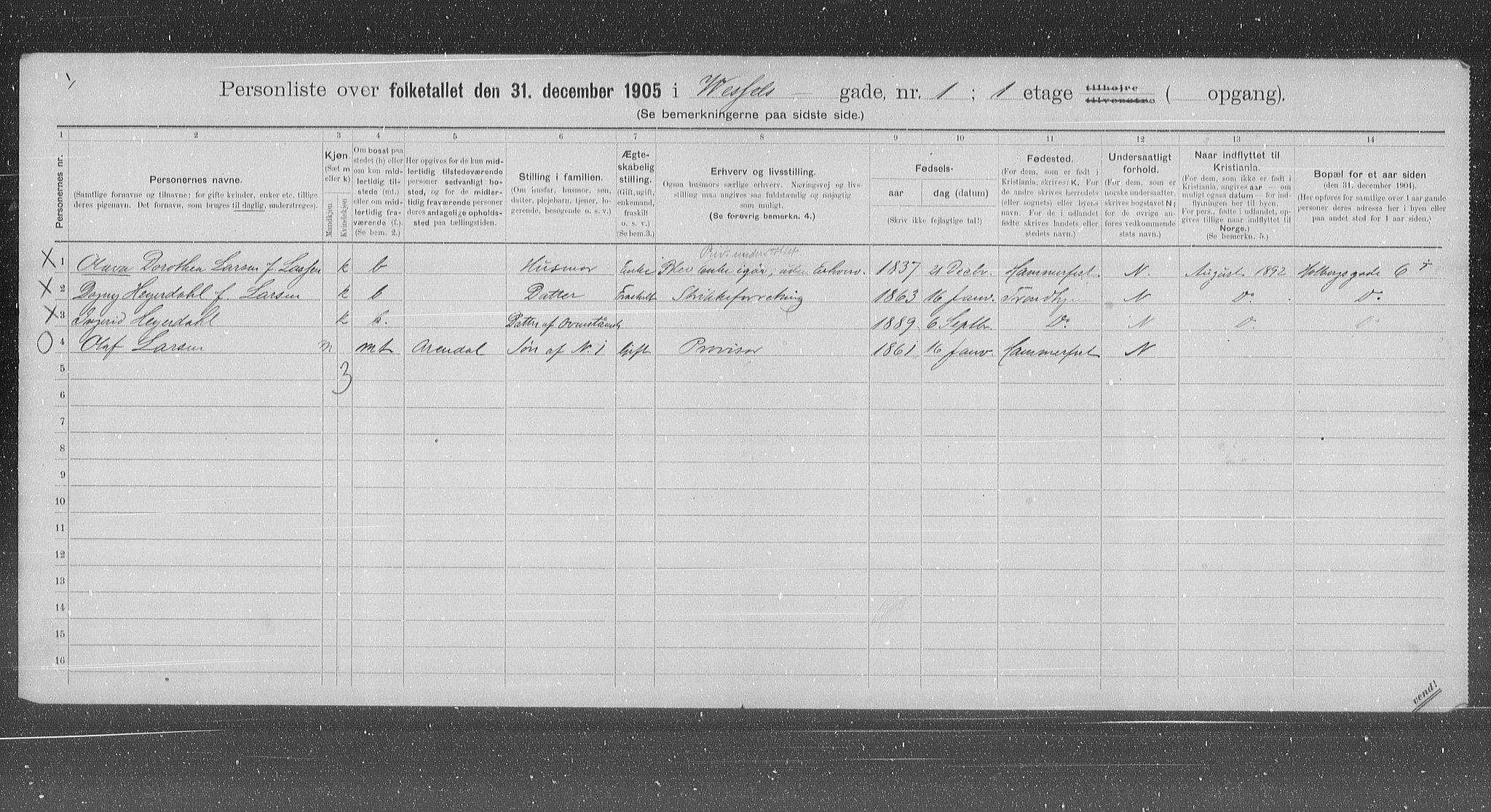 OBA, Municipal Census 1905 for Kristiania, 1905, p. 67243