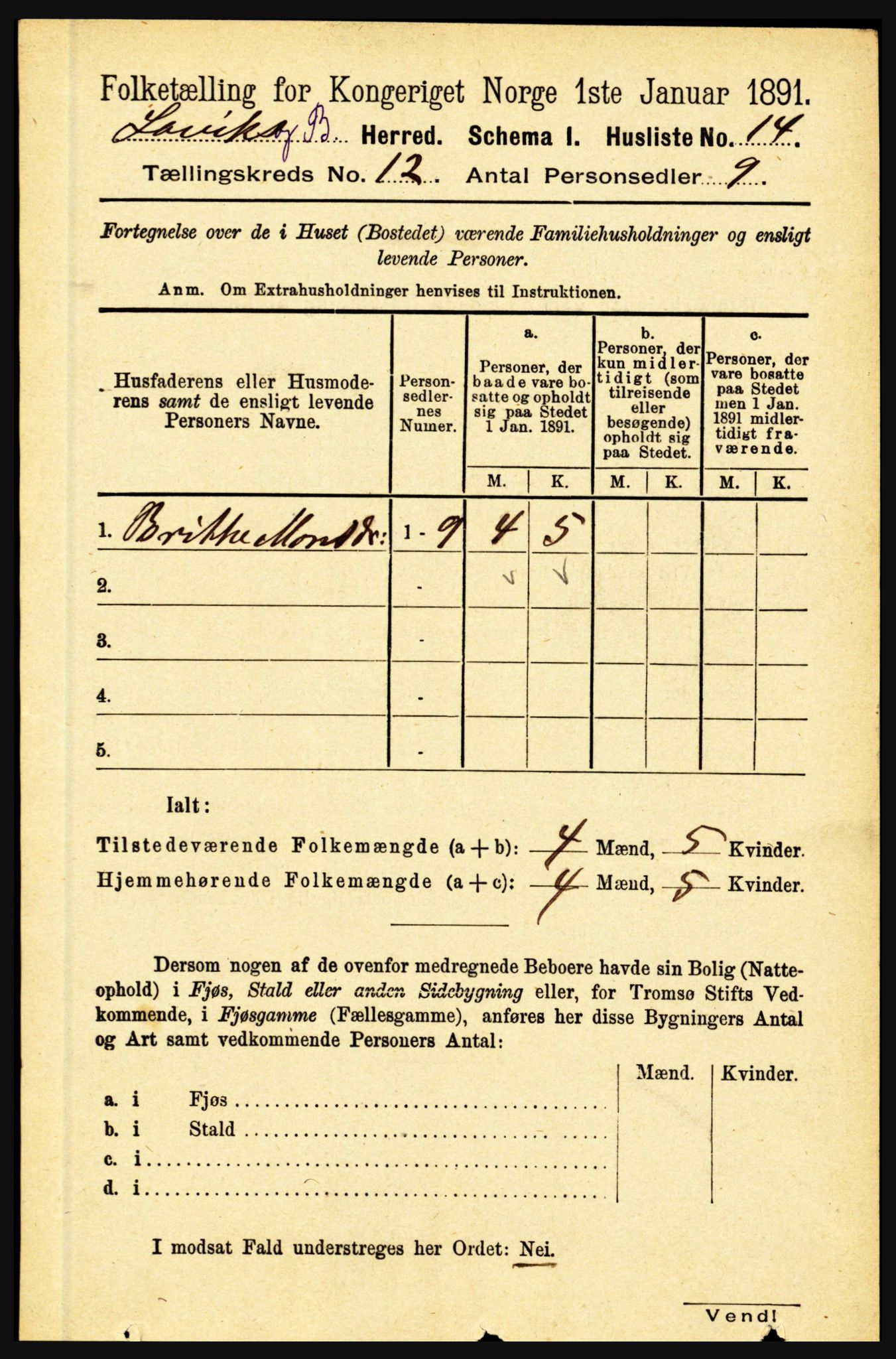 RA, 1891 census for 1415 Lavik og Brekke, 1891, p. 2342