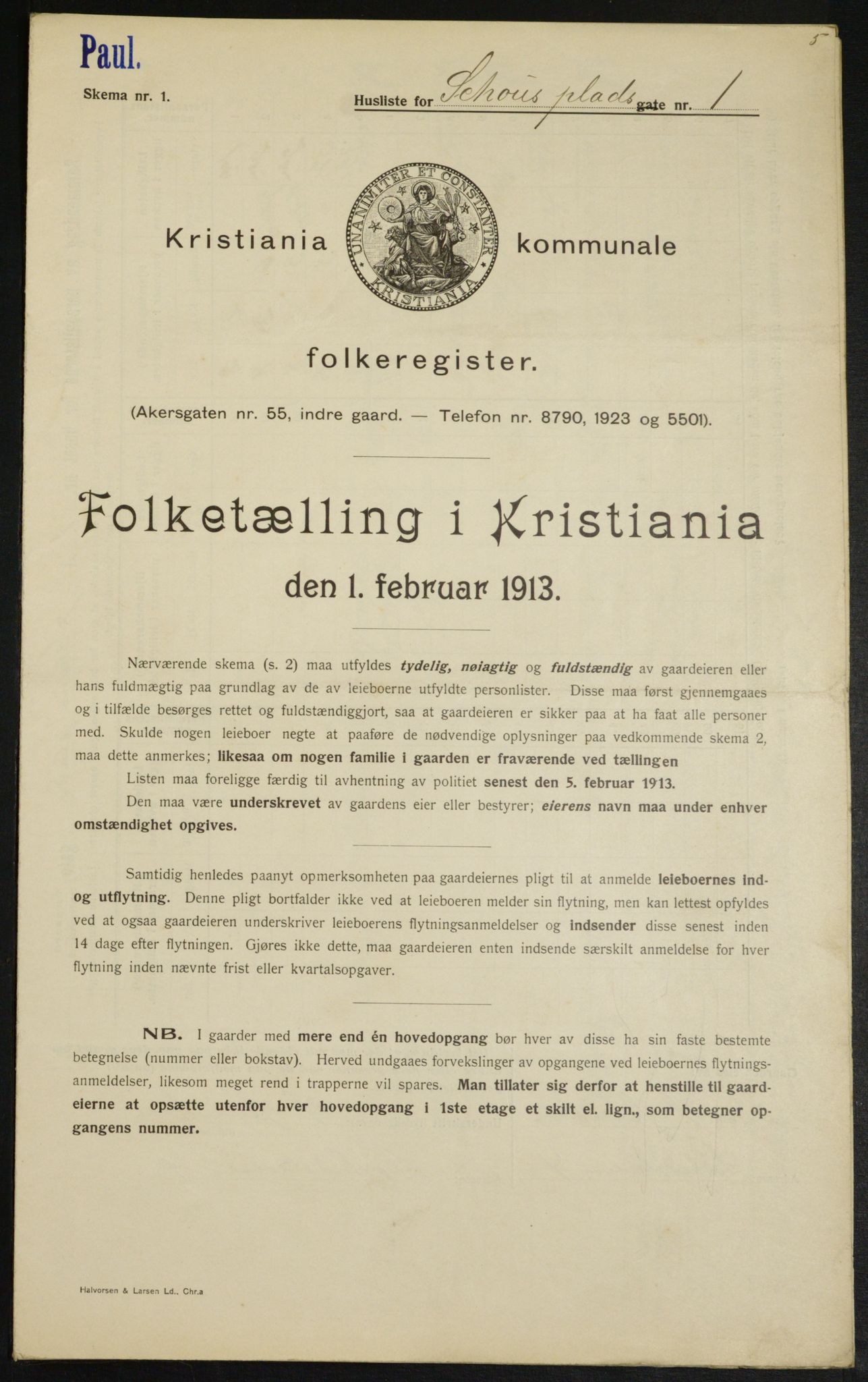 OBA, Municipal Census 1913 for Kristiania, 1913, p. 90254