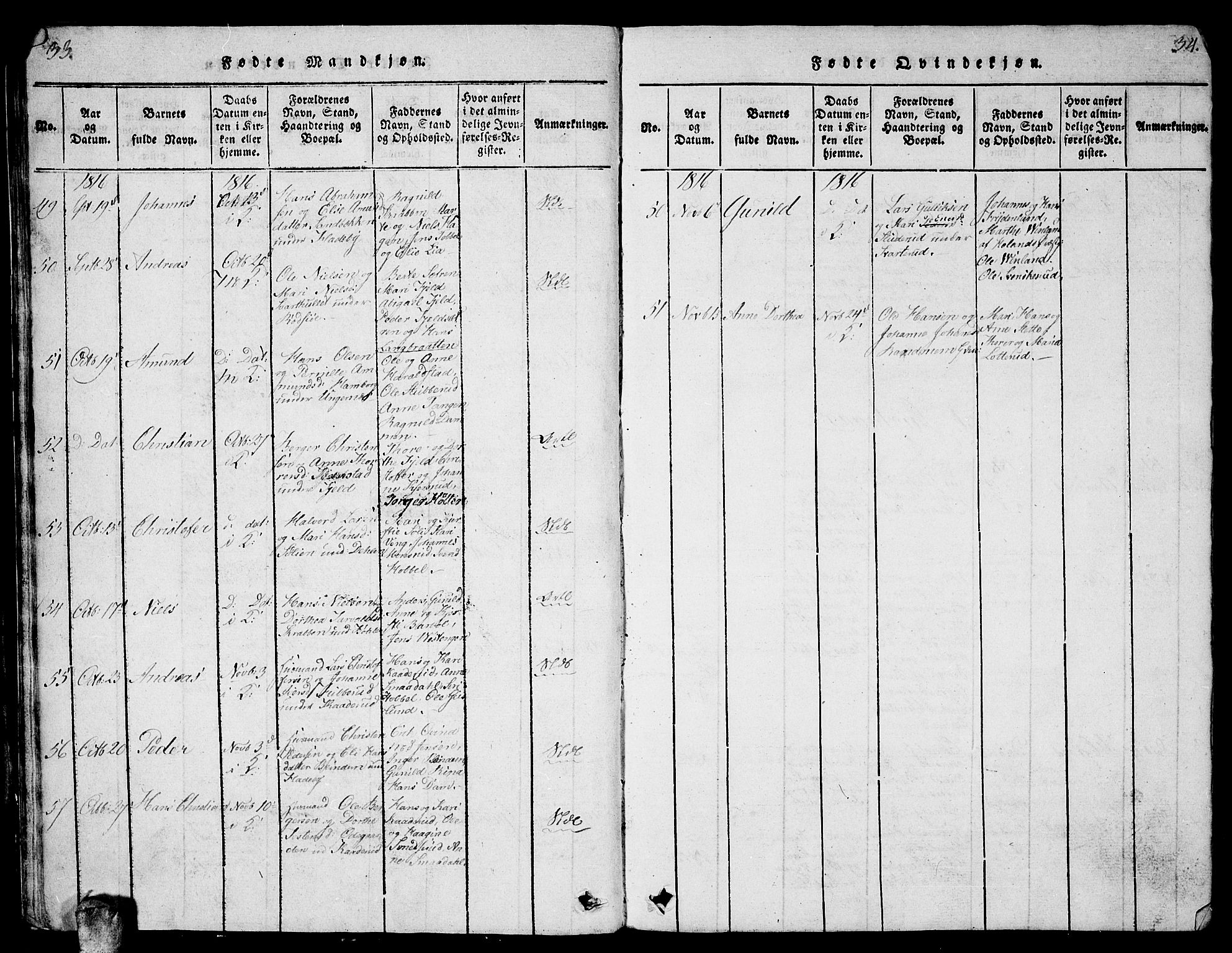 Enebakk prestekontor Kirkebøker, AV/SAO-A-10171c/G/Ga/L0001: Parish register (copy) no. I 1, 1815-1833, p. 33-34