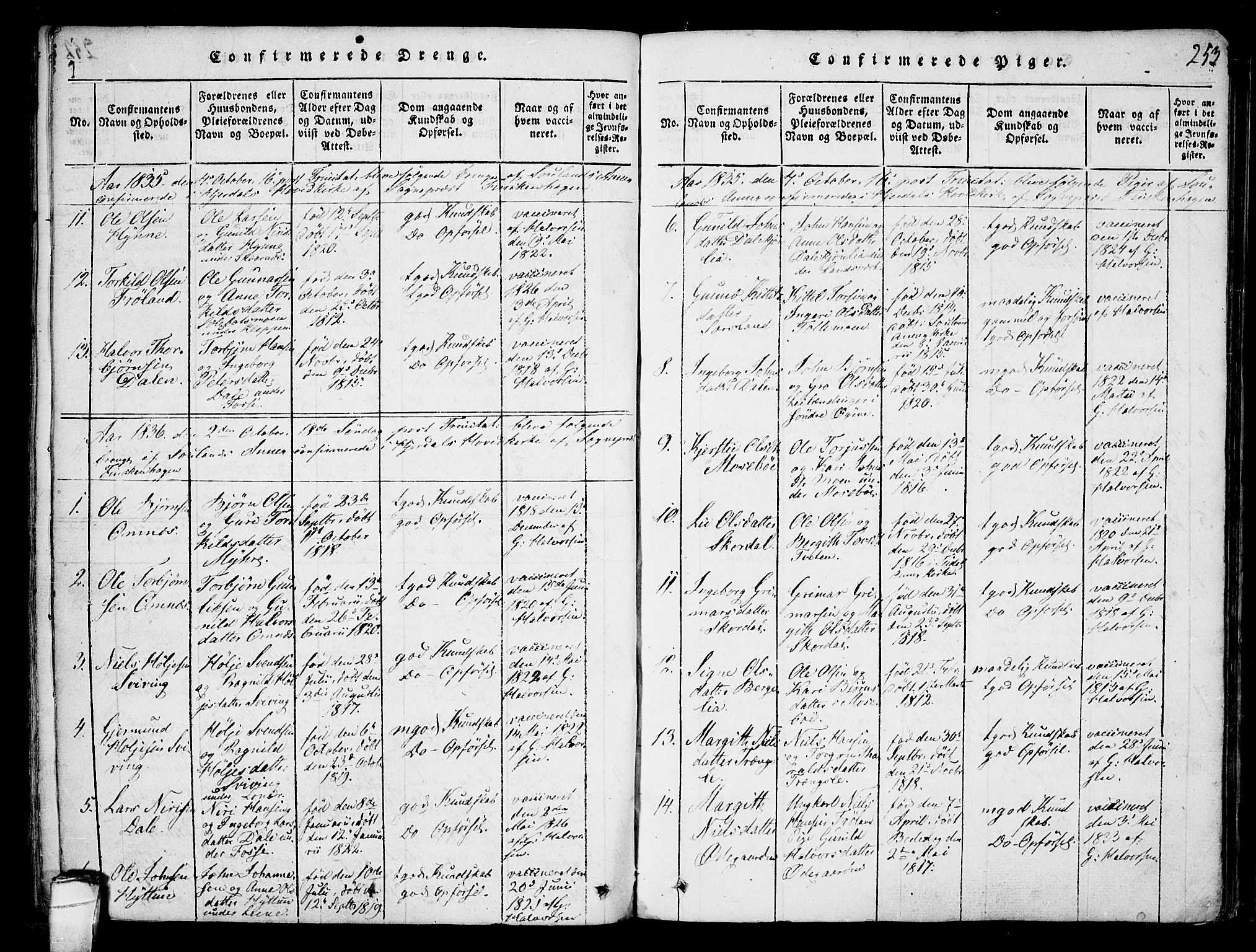 Hjartdal kirkebøker, SAKO/A-270/F/Fb/L0001: Parish register (official) no. II 1, 1815-1843, p. 253