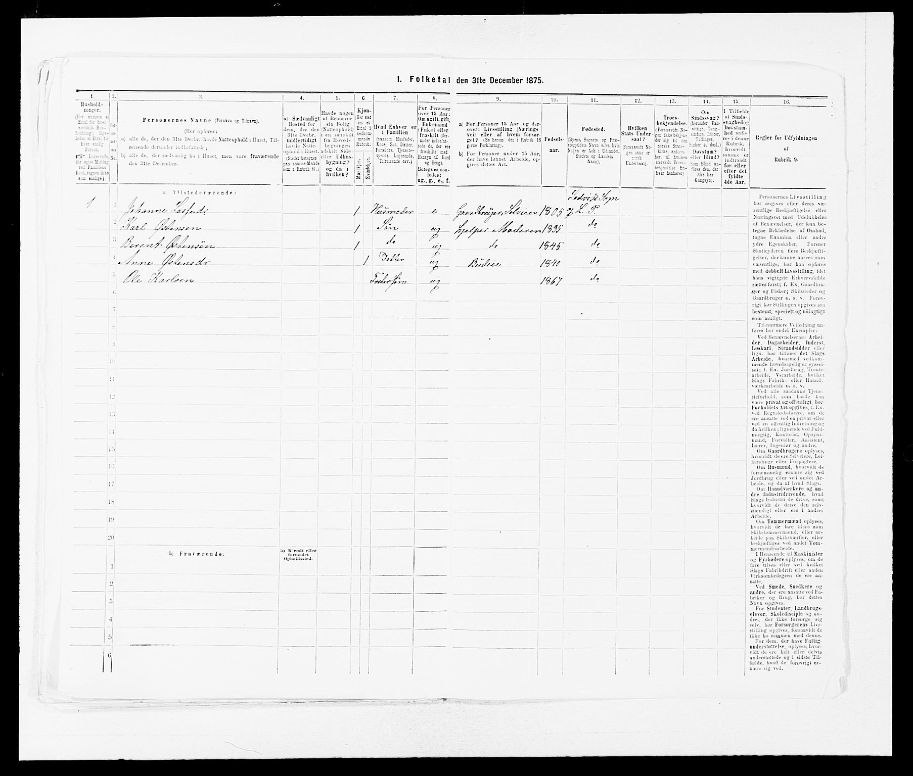 SAB, 1875 census for 1415P Lavik, 1875, p. 281