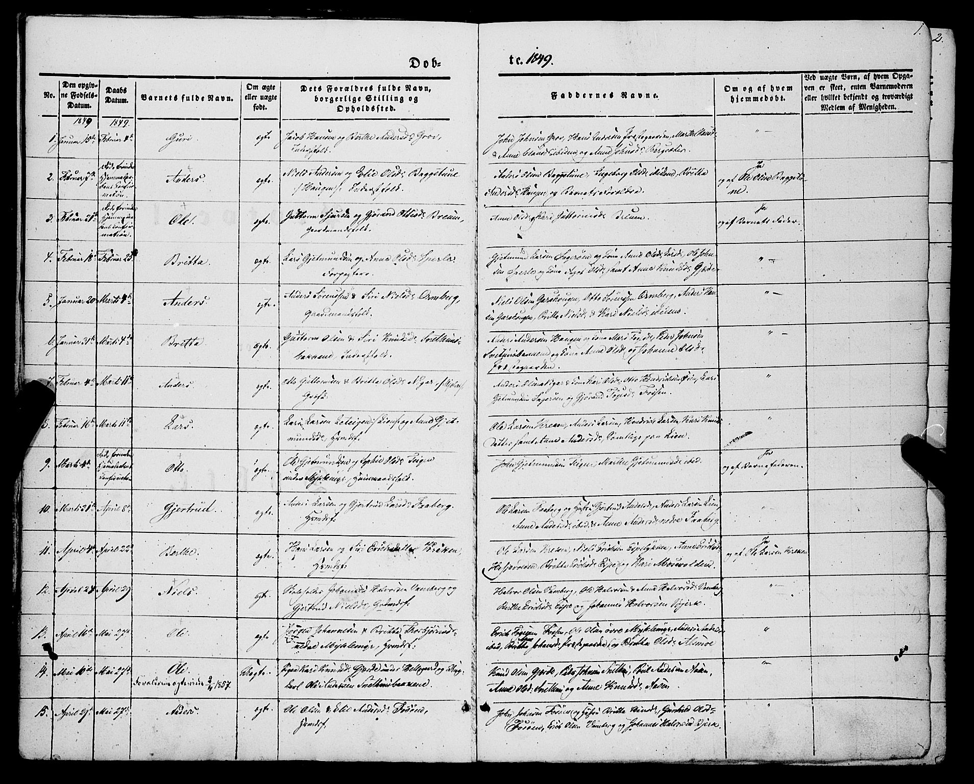 Jostedal sokneprestembete, SAB/A-80601/H/Haa/Haaa/L0005: Parish register (official) no. A 5, 1849-1877, p. 1