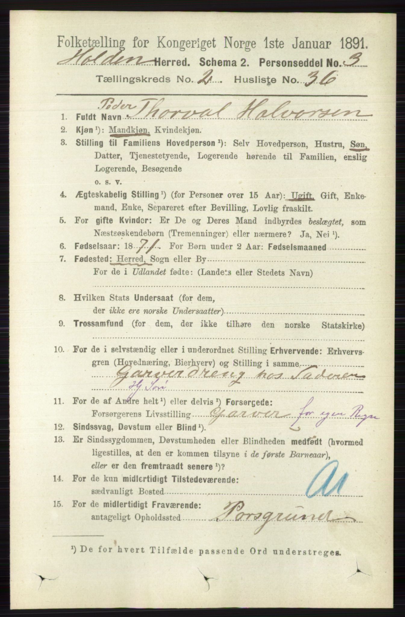 RA, 1891 census for 0819 Holla, 1891, p. 1006