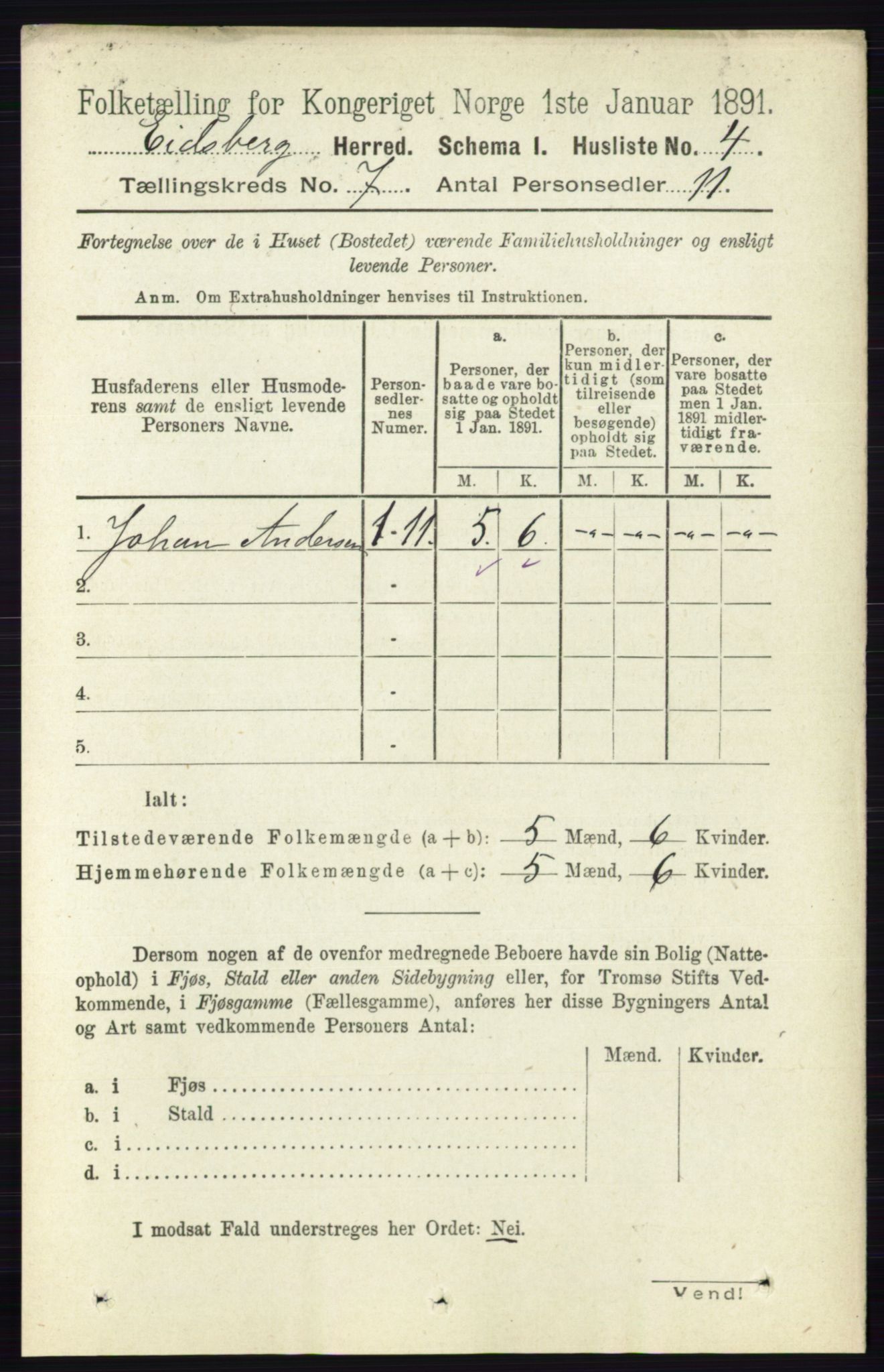 RA, 1891 census for 0125 Eidsberg, 1891, p. 4008