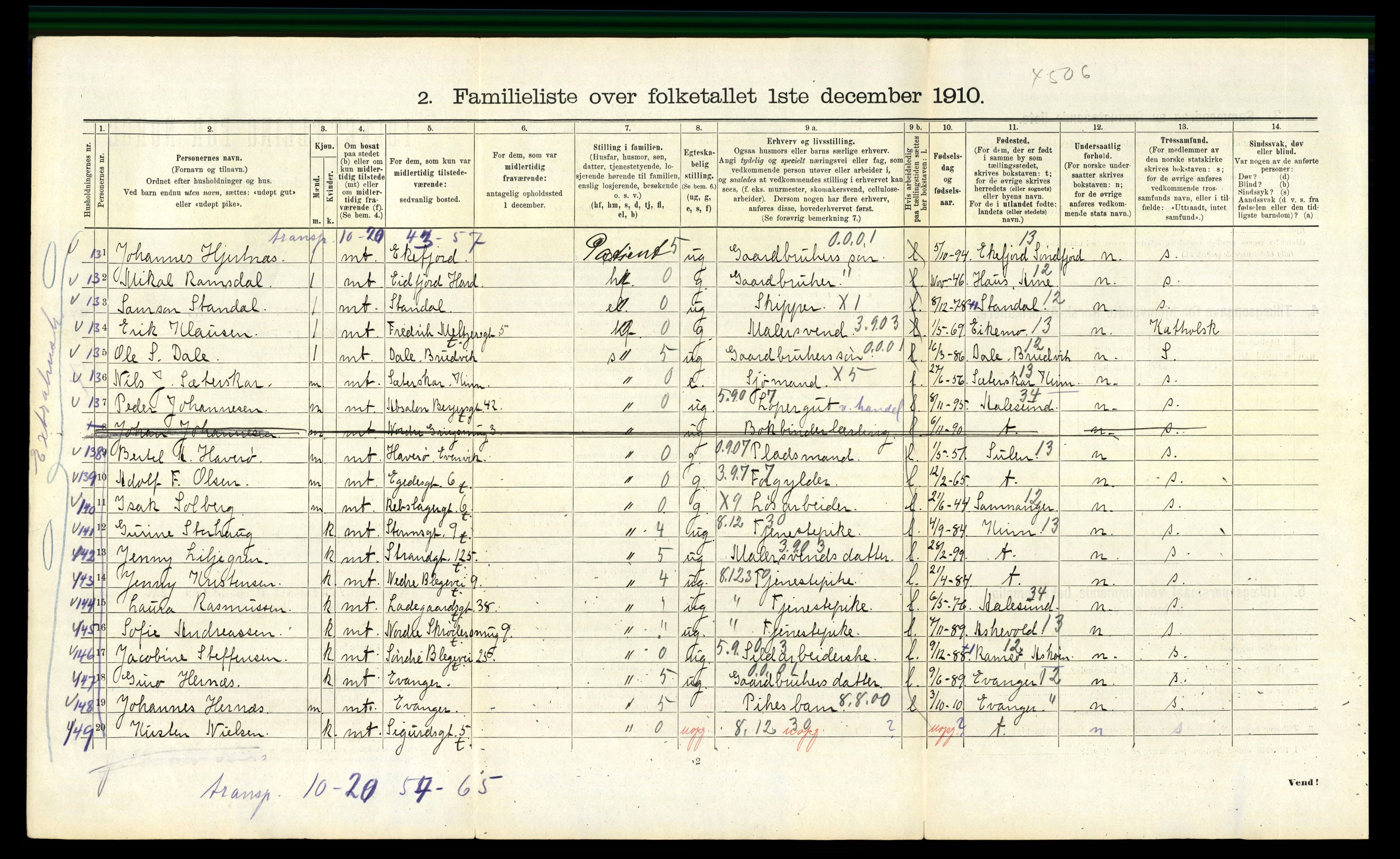 RA, 1910 census for Bergen, 1910, p. 20080