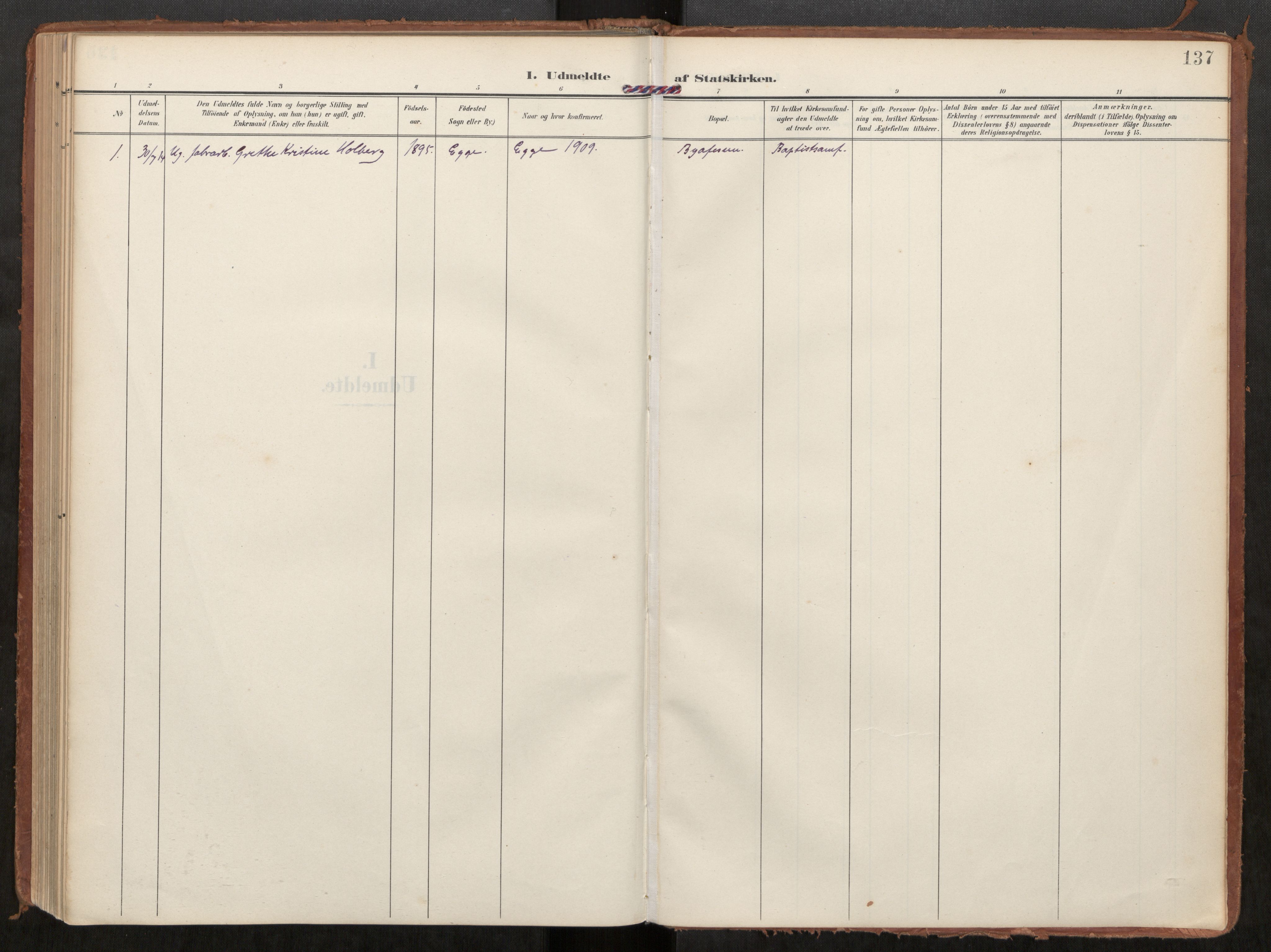 Steinkjer sokneprestkontor, SAT/A-1541/01/H/Ha/Haa/L0002: Parish register (official) no. 2, 1907-1917, p. 137