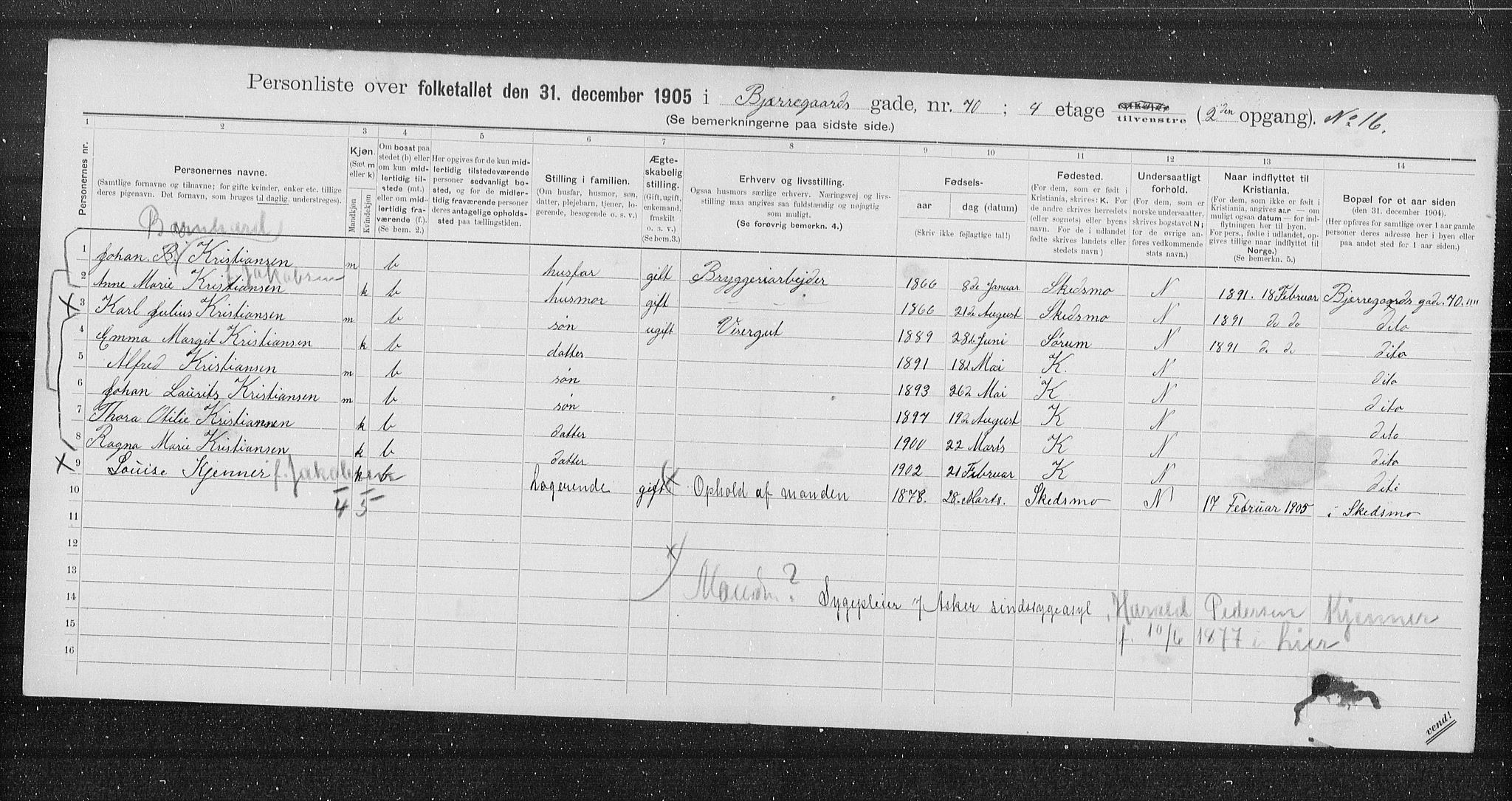 OBA, Municipal Census 1905 for Kristiania, 1905, p. 3232