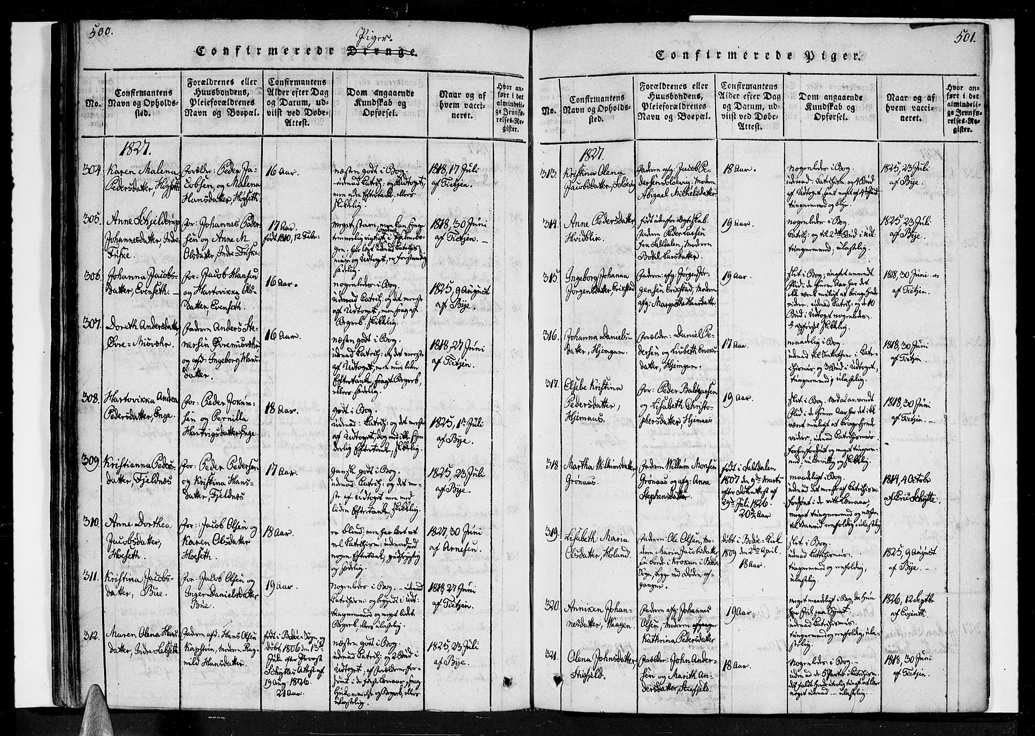 Ministerialprotokoller, klokkerbøker og fødselsregistre - Nordland, SAT/A-1459/852/L0736: Parish register (official) no. 852A06, 1820-1833, p. 500-501