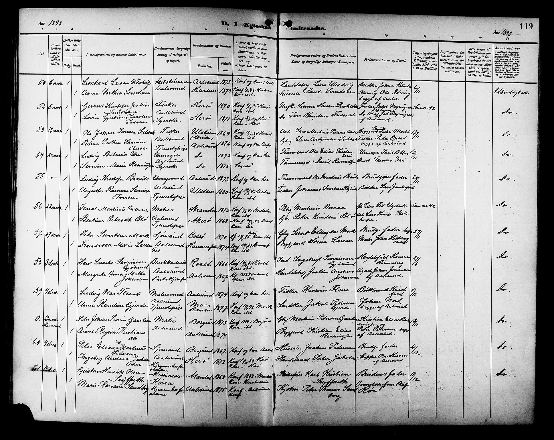 Ministerialprotokoller, klokkerbøker og fødselsregistre - Møre og Romsdal, AV/SAT-A-1454/529/L0469: Parish register (copy) no. 529C06, 1898-1906, p. 119