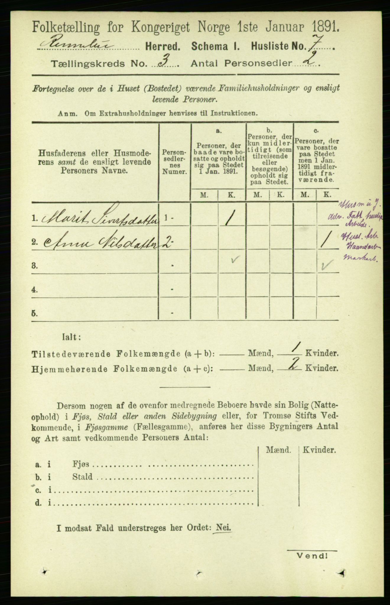 RA, 1891 census for 1635 Rennebu, 1891, p. 1292