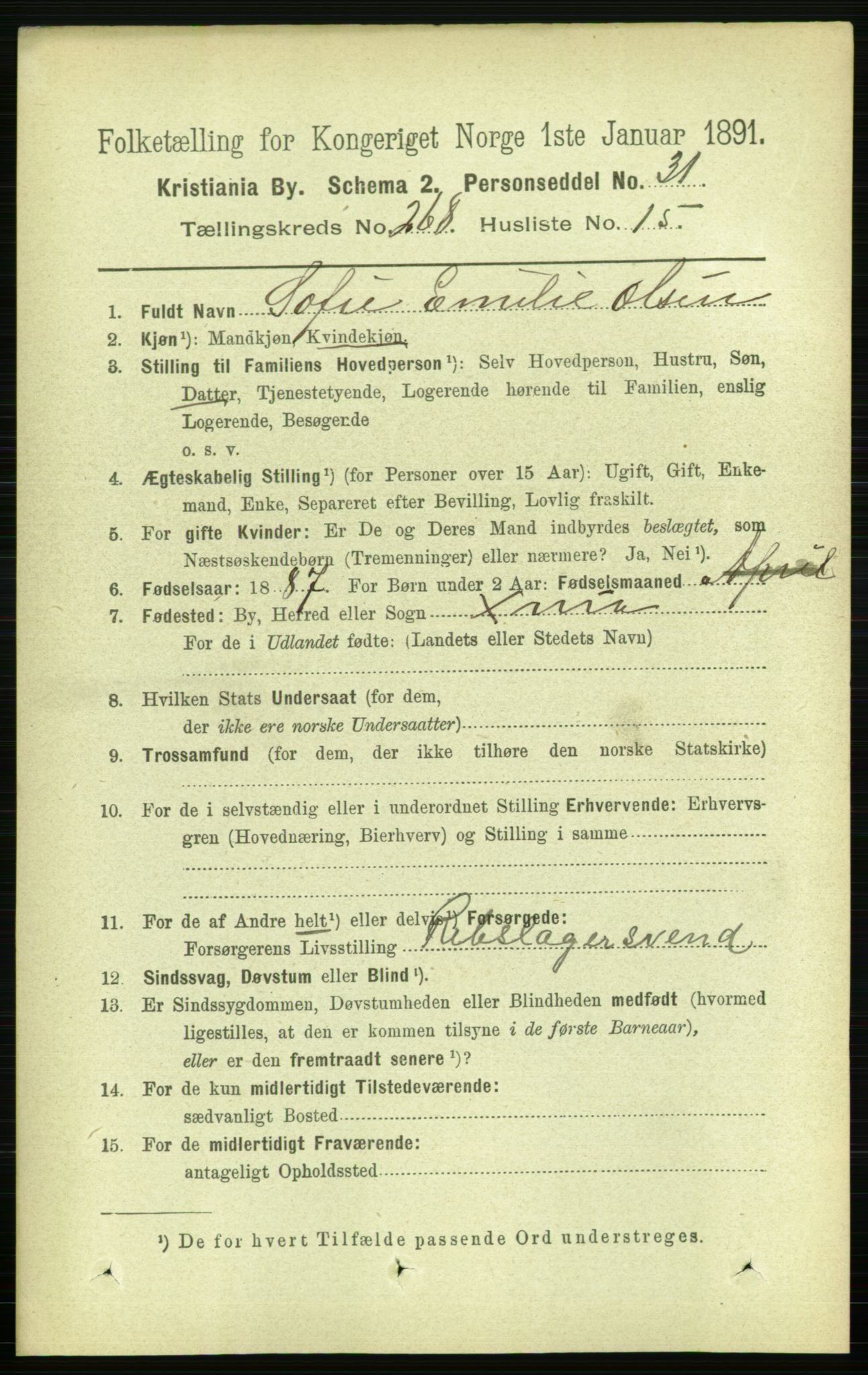 RA, 1891 census for 0301 Kristiania, 1891, p. 162424