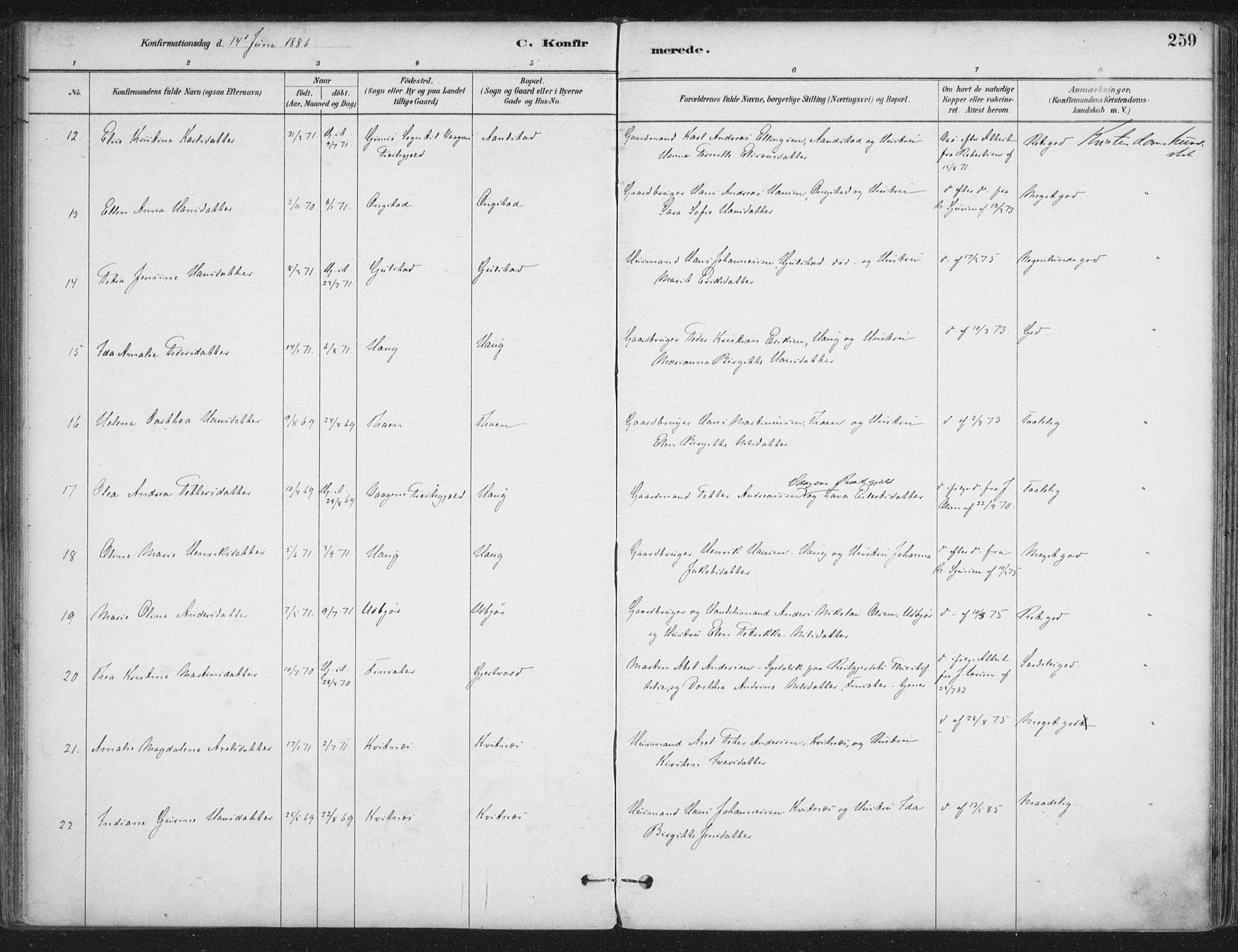 Ministerialprotokoller, klokkerbøker og fødselsregistre - Nordland, SAT/A-1459/888/L1244: Parish register (official) no. 888A10, 1880-1890, p. 259