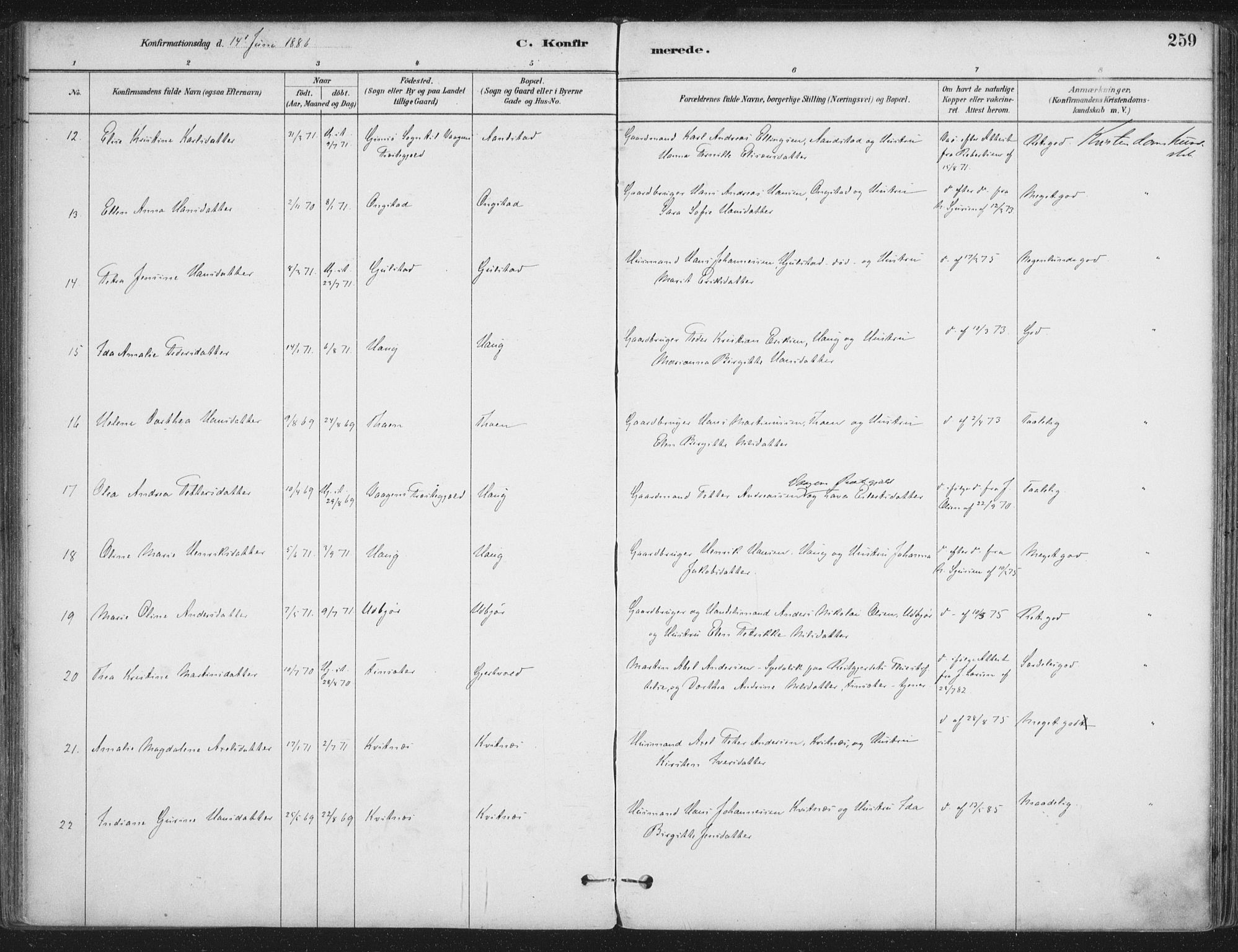 Ministerialprotokoller, klokkerbøker og fødselsregistre - Nordland, AV/SAT-A-1459/888/L1244: Parish register (official) no. 888A10, 1880-1890, p. 259