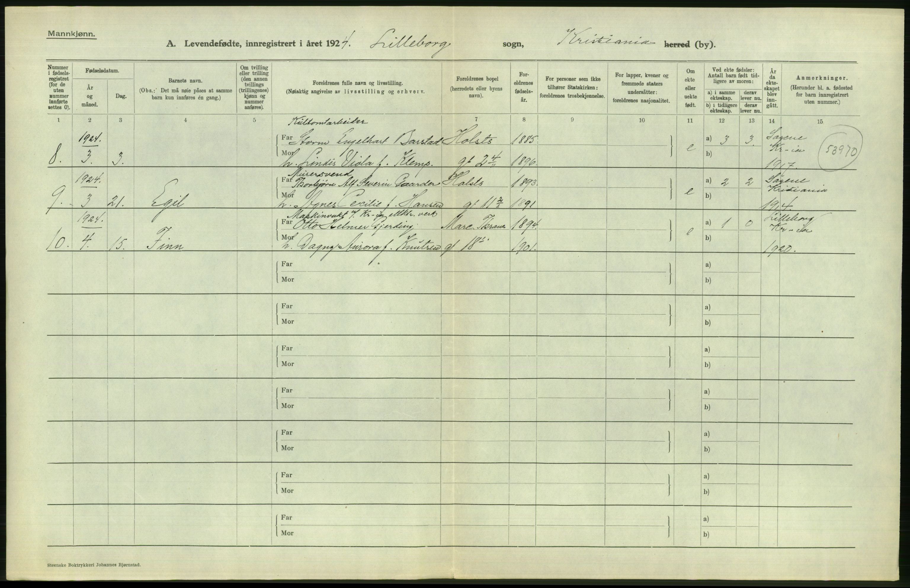 Statistisk sentralbyrå, Sosiodemografiske emner, Befolkning, AV/RA-S-2228/D/Df/Dfc/Dfcd/L0005: Kristiania: Levendefødte menn., 1924, p. 538