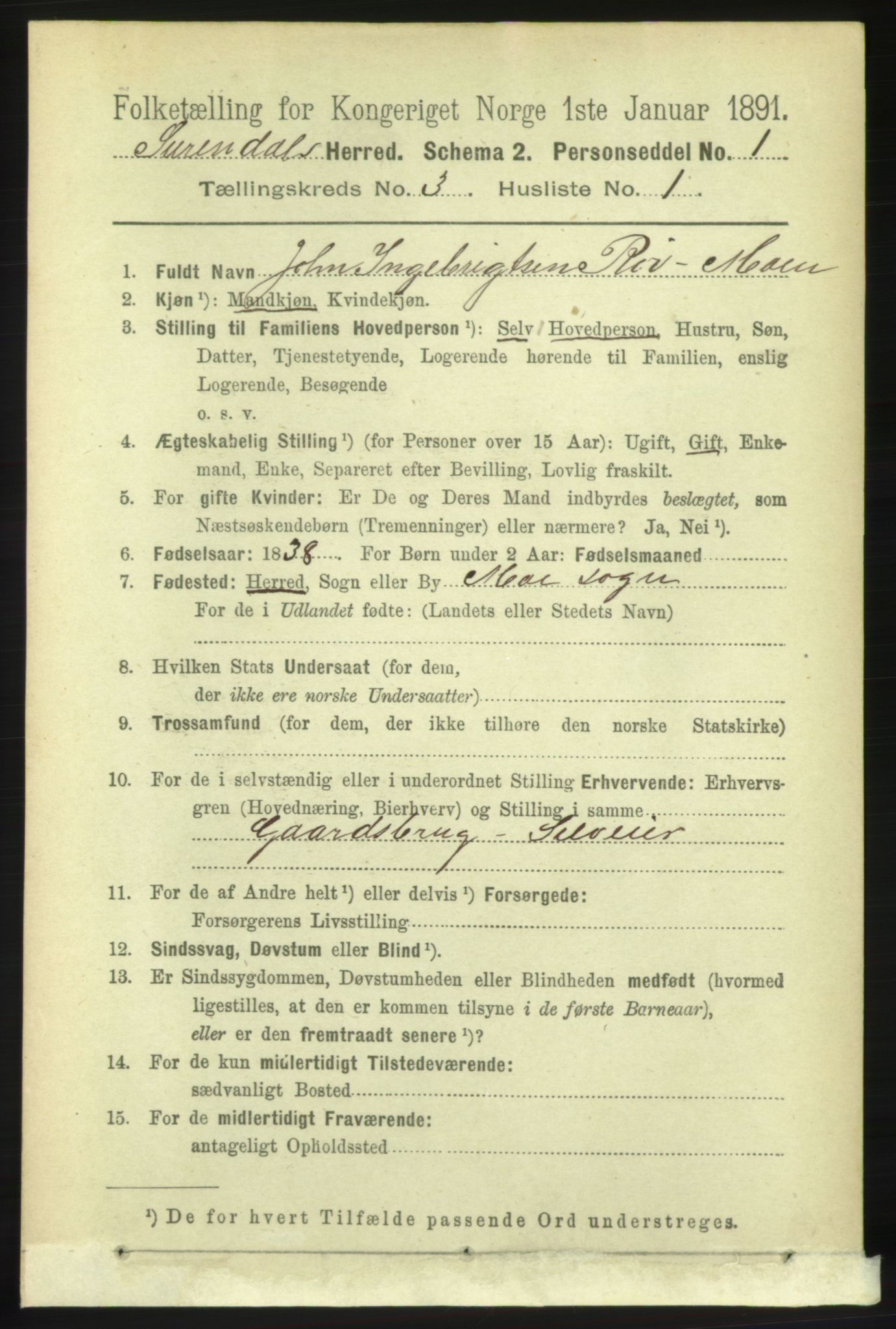 RA, 1891 census for 1566 Surnadal, 1891, p. 784
