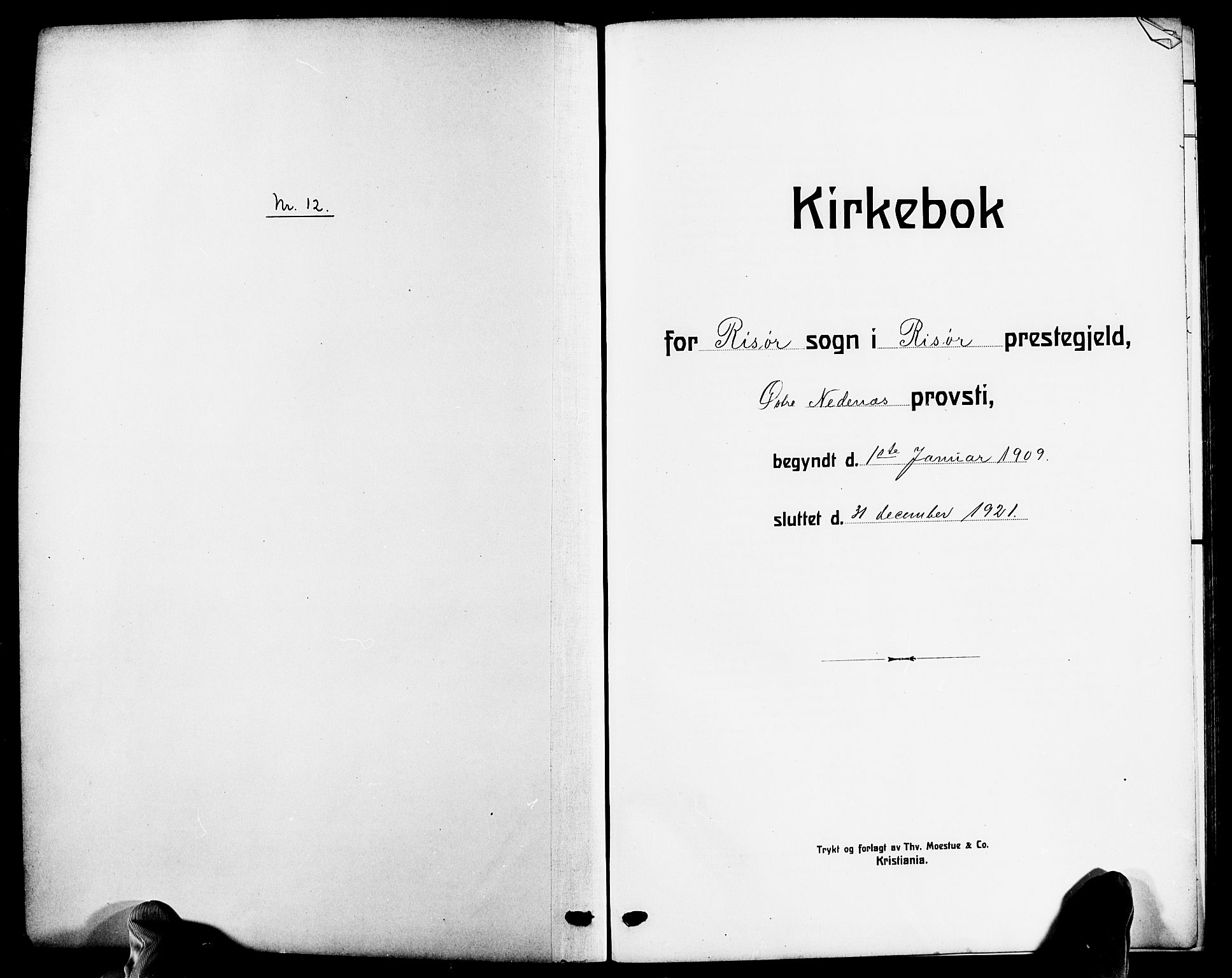 Risør sokneprestkontor, SAK/1111-0035/F/Fb/L0008: Parish register (copy) no. B 8, 1909-1921