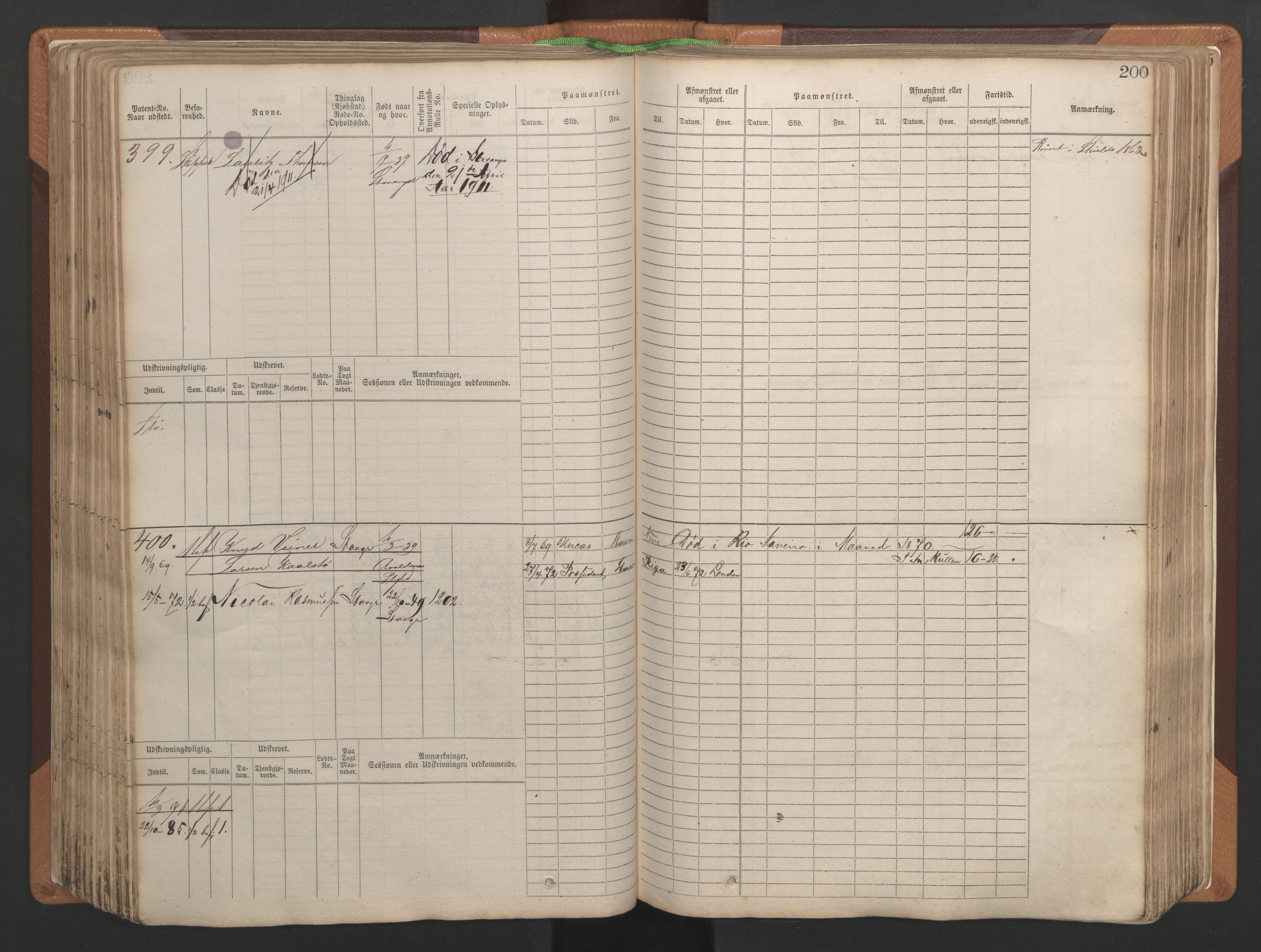 Stavanger sjømannskontor, AV/SAST-A-102006/F/Fb/Fbb/L0004: Sjøfartshovedrulle, patentnr. 1-792 (del 1), 1869-1880, p. 204