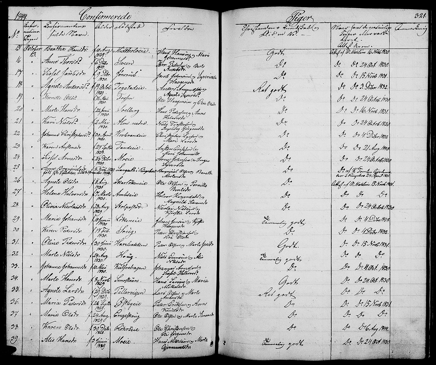 Ringsaker prestekontor, AV/SAH-PREST-014/L/La/L0005: Parish register (copy) no. 5, 1839-1850, p. 321