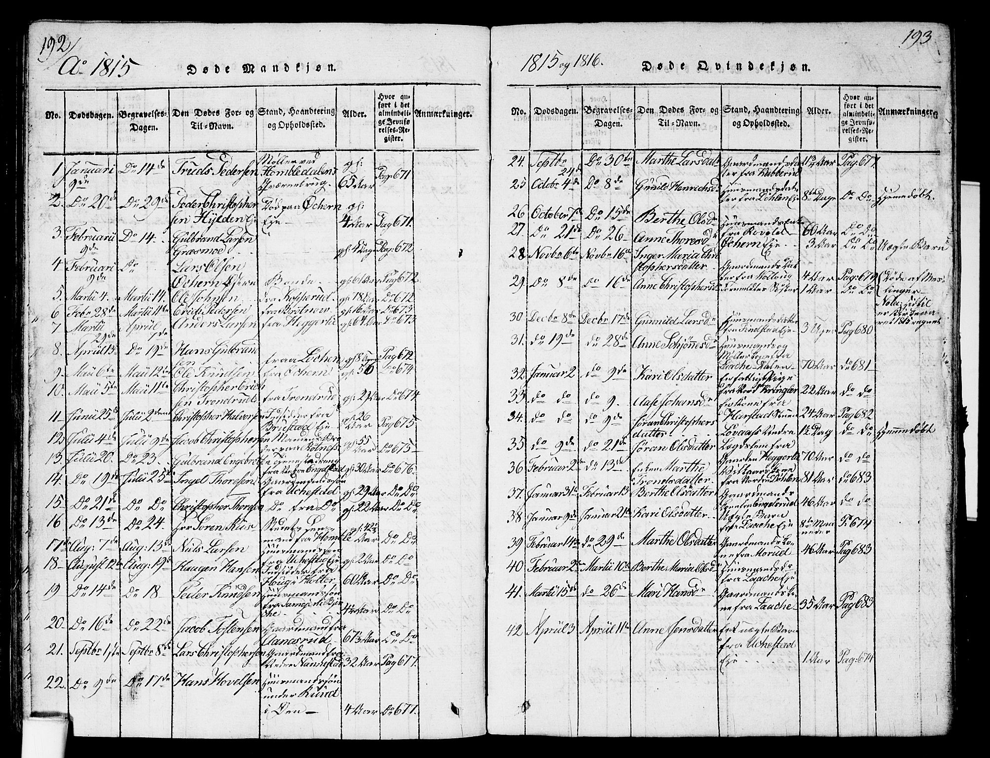 Nannestad prestekontor Kirkebøker, SAO/A-10414a/G/Ga/L0001: Parish register (copy) no. I 1, 1815-1839, p. 192-193