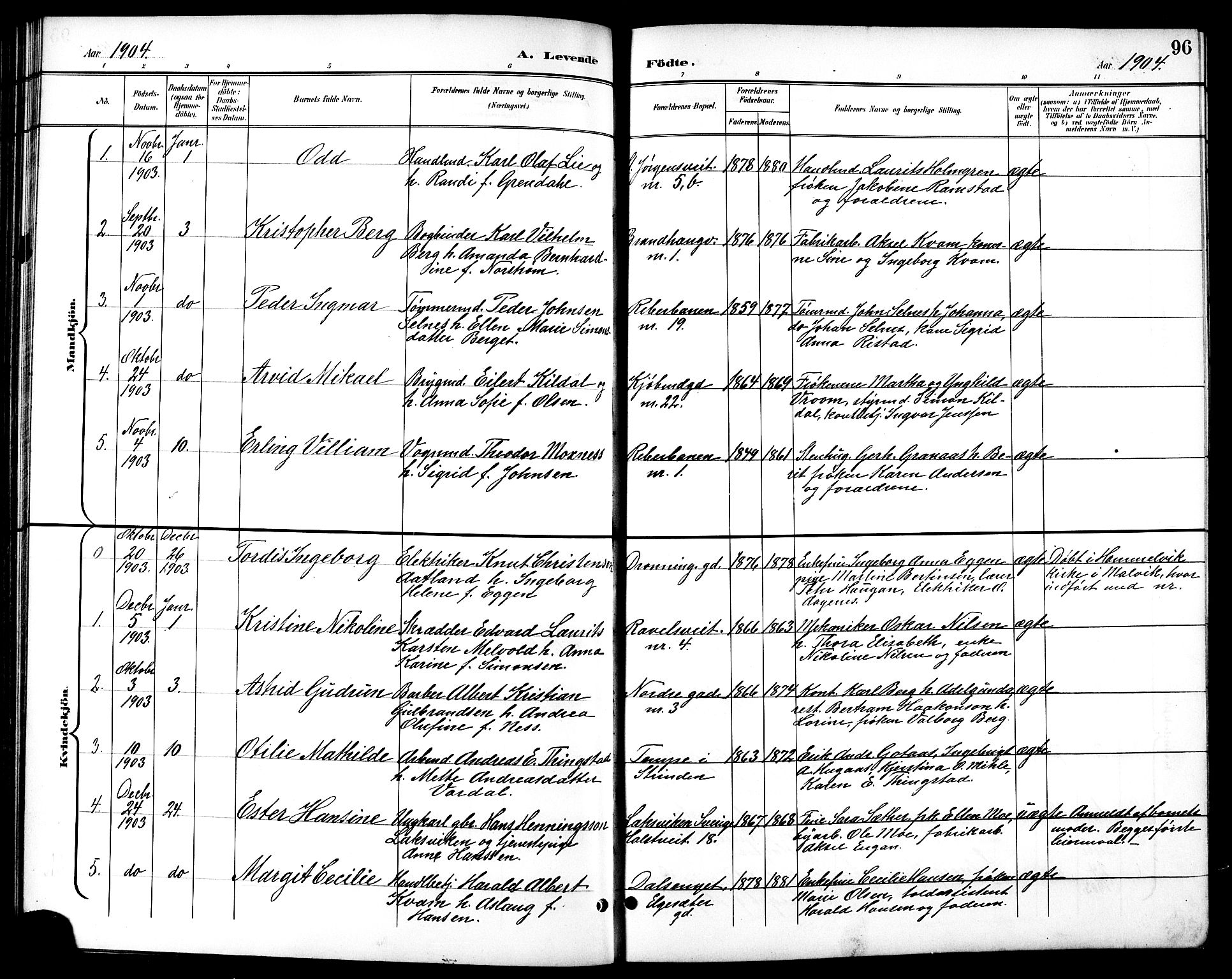 Ministerialprotokoller, klokkerbøker og fødselsregistre - Sør-Trøndelag, AV/SAT-A-1456/601/L0094: Parish register (copy) no. 601C12, 1898-1911, p. 96