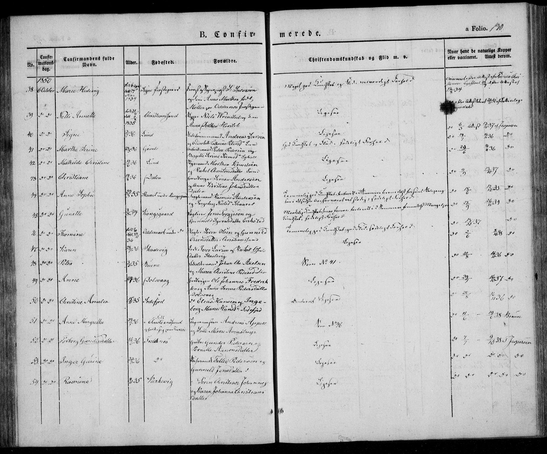 Oddernes sokneprestkontor, AV/SAK-1111-0033/F/Fa/Faa/L0006: Parish register (official) no. A 6, 1838-1851, p. 130