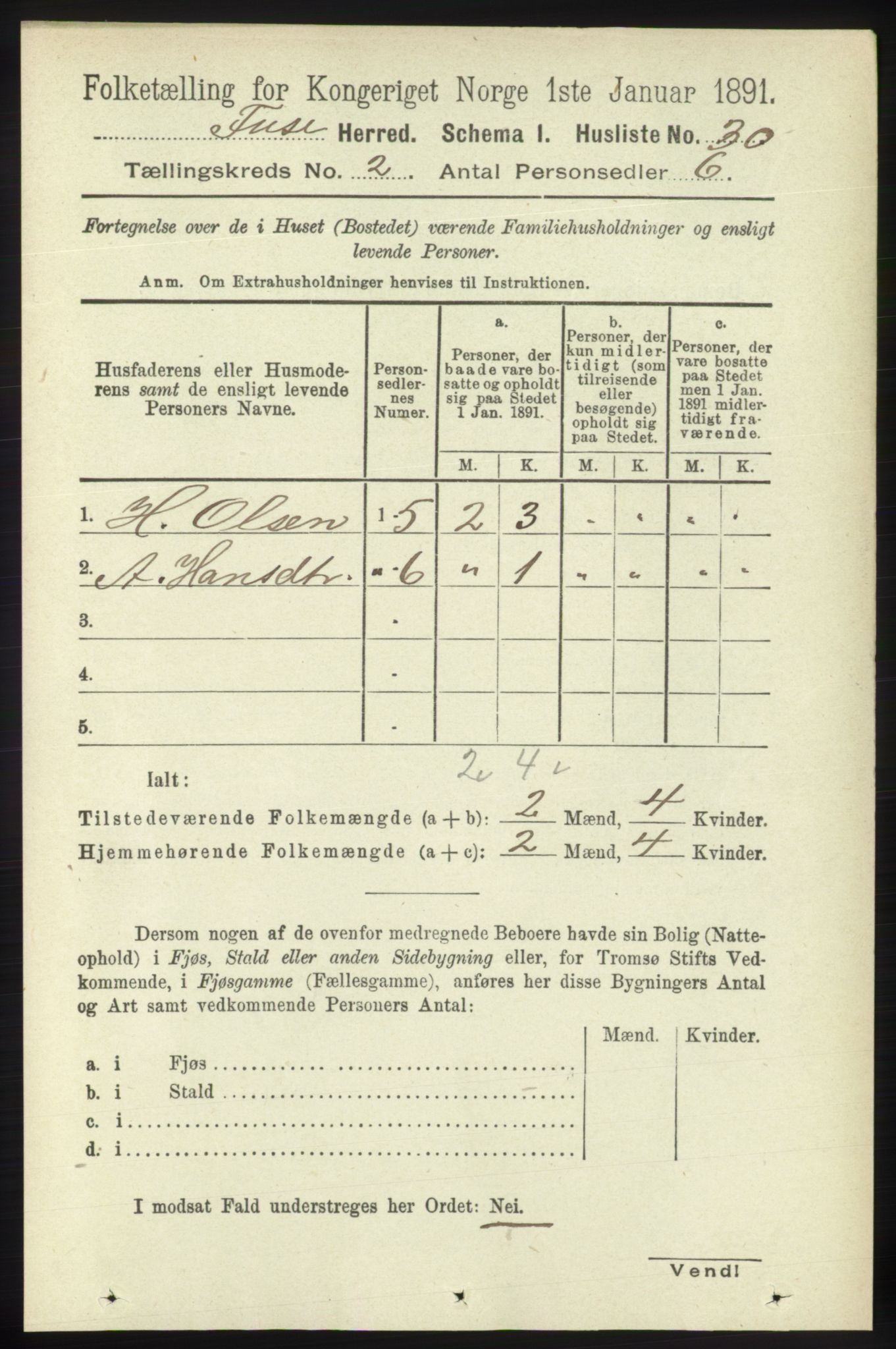 RA, 1891 census for 1241 Fusa, 1891, p. 294